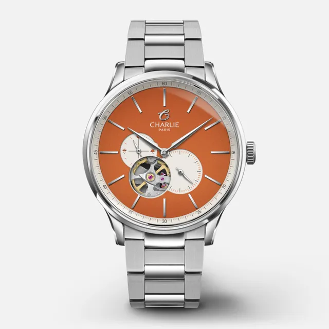 charlie-paris-initial-c-ur-ouvert-montre-automatique-homme-40mm-orange-sunset-di image 1