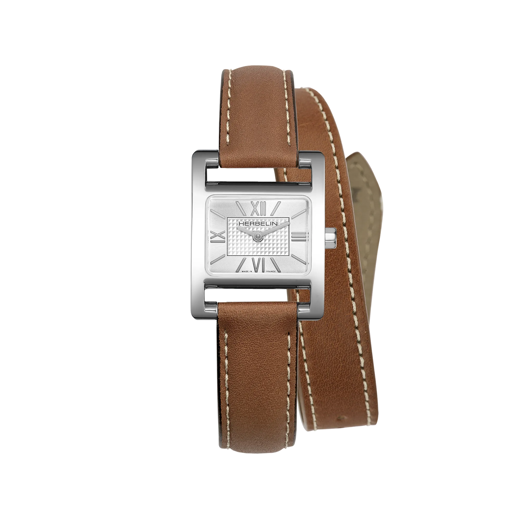 herbelin-ve-avenue-bracelet-double-cuir-camel-index-femme-montre-quartz image 1