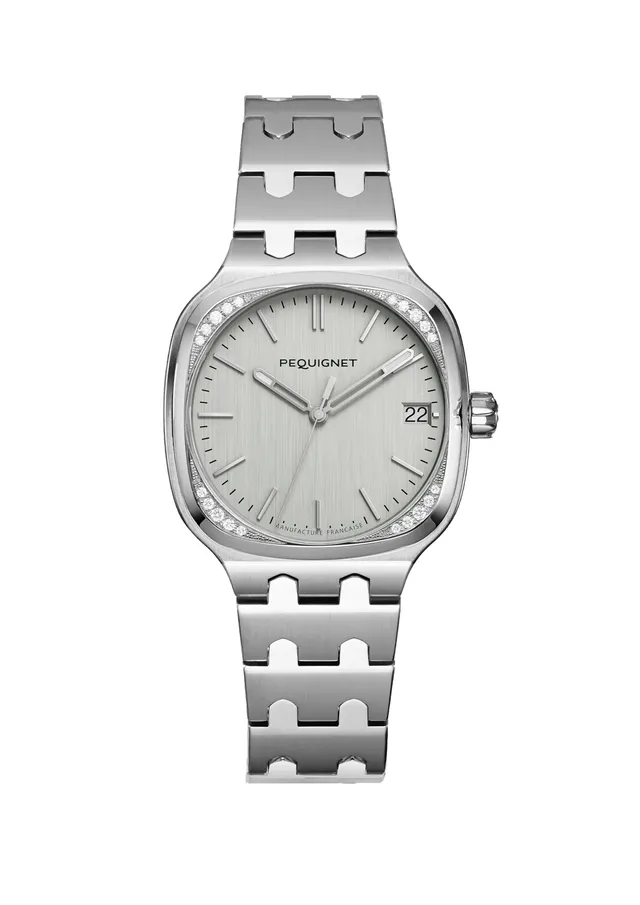 pequignet-concorde-acier-cadran-argent-lunette-20-diamants-montre-sport-chic image 1