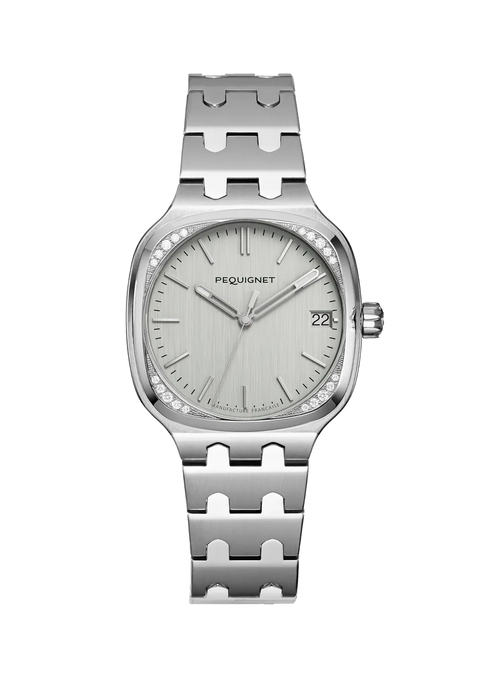 pequignet-concorde-acier-cadran-argent-lunette-20-diamants-montre-sport-chic image 1