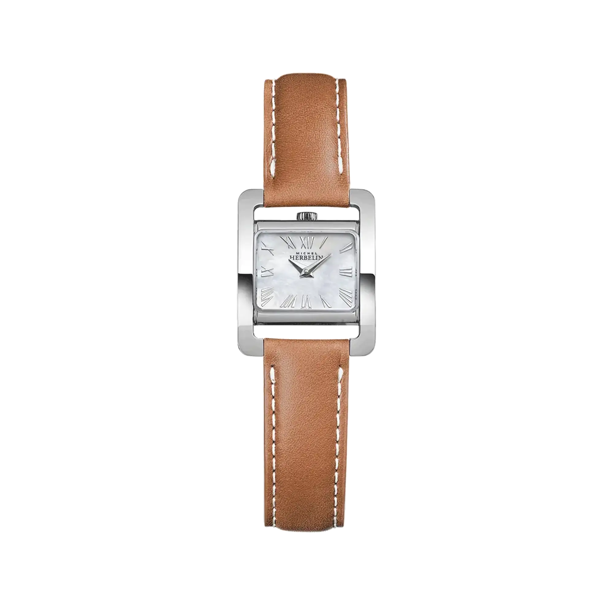 herbelin-ve-avenue-quartz-nacre-blanche-cuir-camel-femme image 1