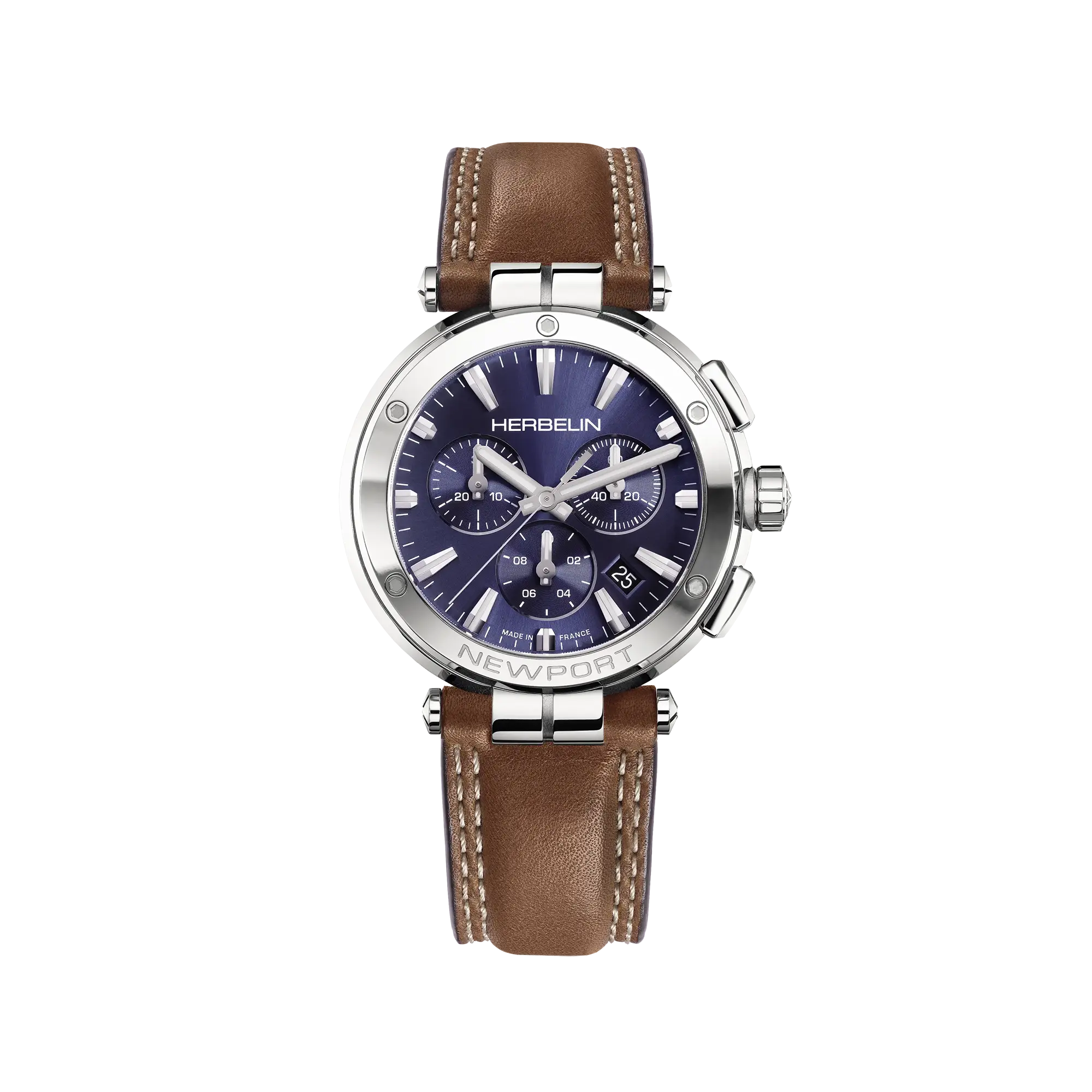 herbelin-newport-chronographe-homme-cadran-bleu-soleil-bo-tier-acier-bracelet-cu image 1