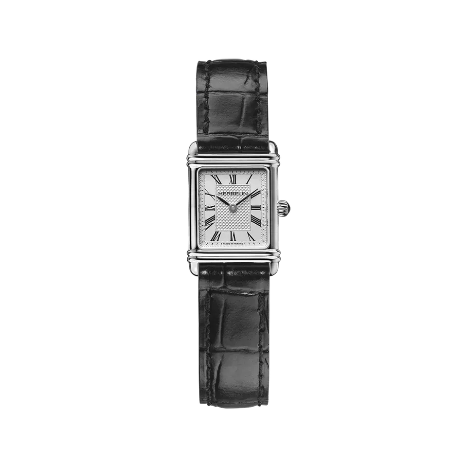 herbelin-art-d-co-femme-quartz-cadran-clous-de-paris-bracelet-noir image 1