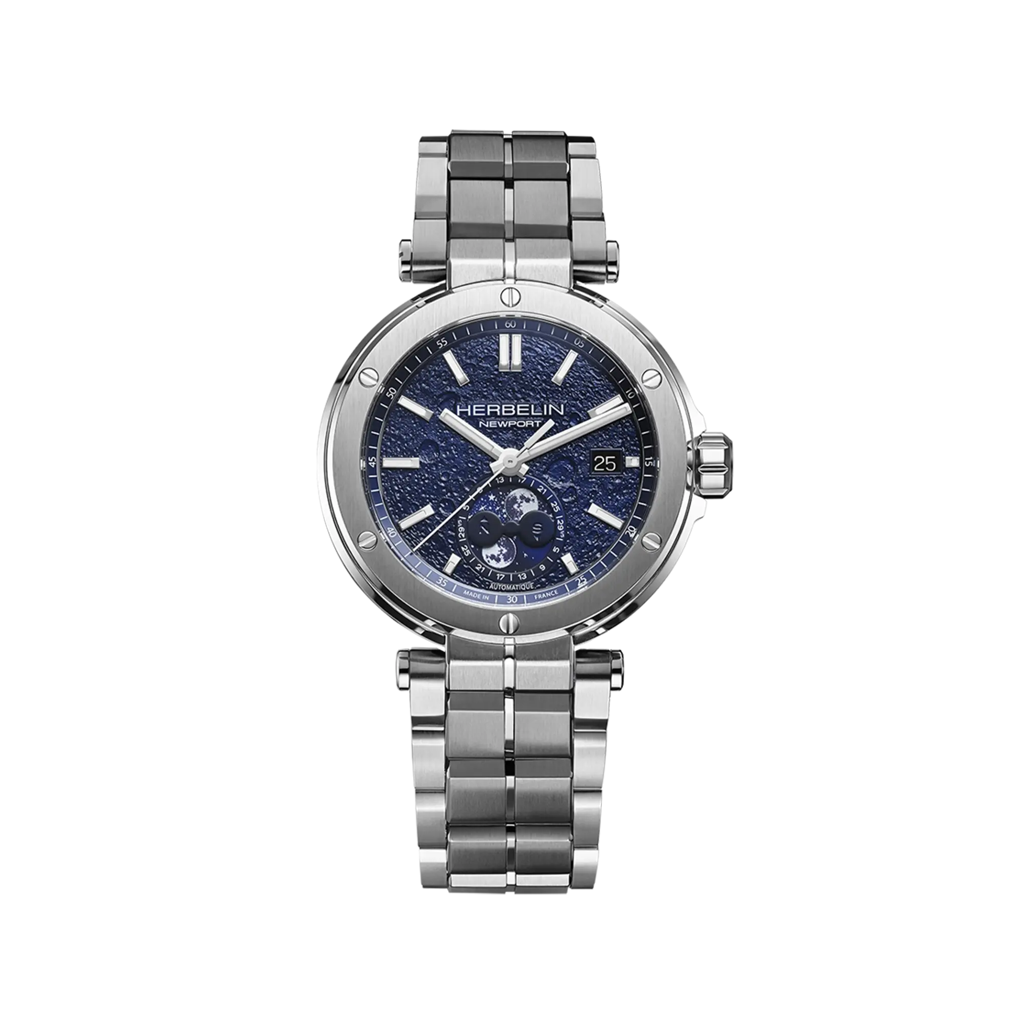 herbelin-newport-automatique-phases-de-lune-acier-montre-homme-cadran-bleu-lune image 1