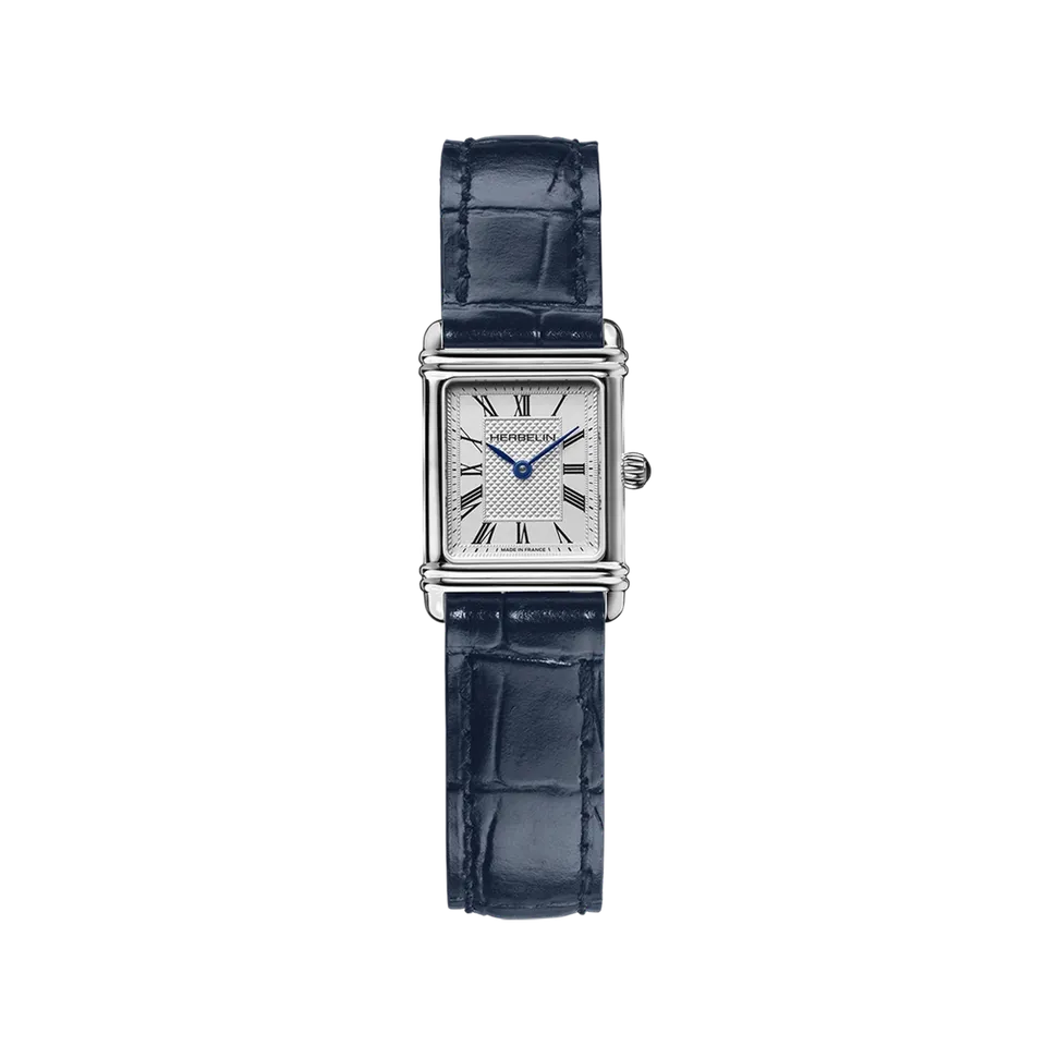 herbelin-art-d-co-quartz-montre-femme-acier-cuir-bleu-marine image 1