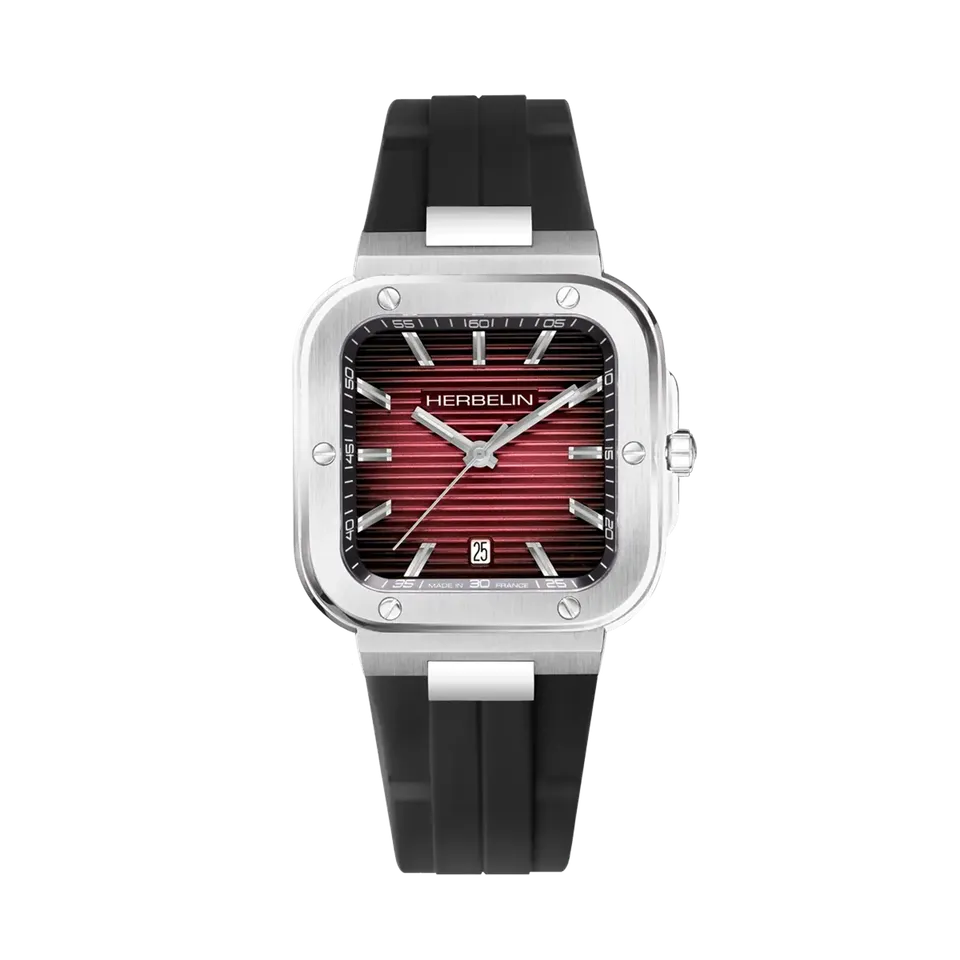 herbelin-cap-camarat-square-quartz-noir-rouge-homme image 1