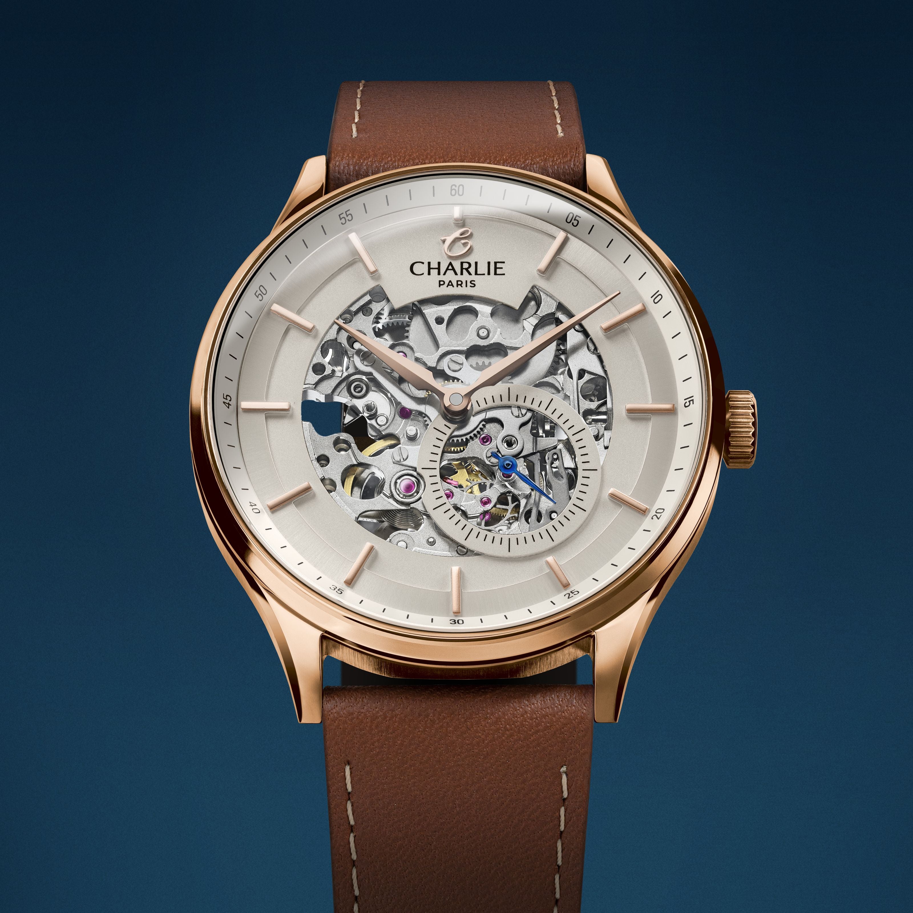 charlie-paris-initial-squelette-montre-automatique-homme-dor-rose-40mm image 3