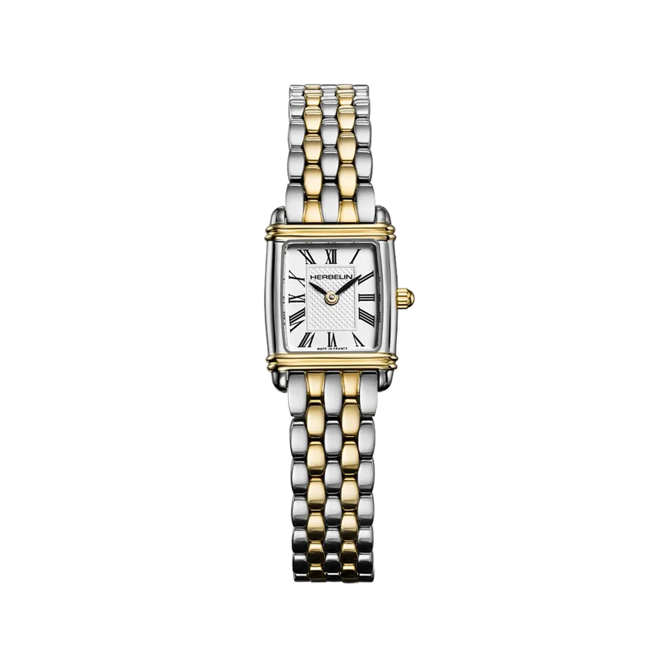 herbelin-art-d-co-quartz-montre-femme-bicolore-bracelet-grain-de-riz image 1