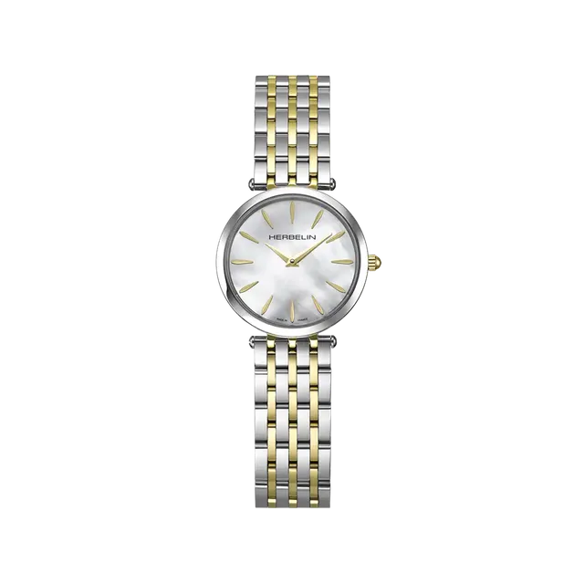 herbelin-epsilon-montre-femme-quartz-28-mm-nacre-blanche-acier-pvd-or image 1