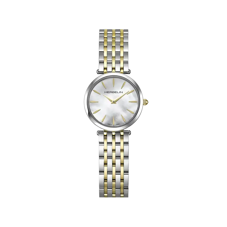 herbelin-epsilon-montre-femme-quartz-28-mm-nacre-blanche-acier-pvd-or image 1