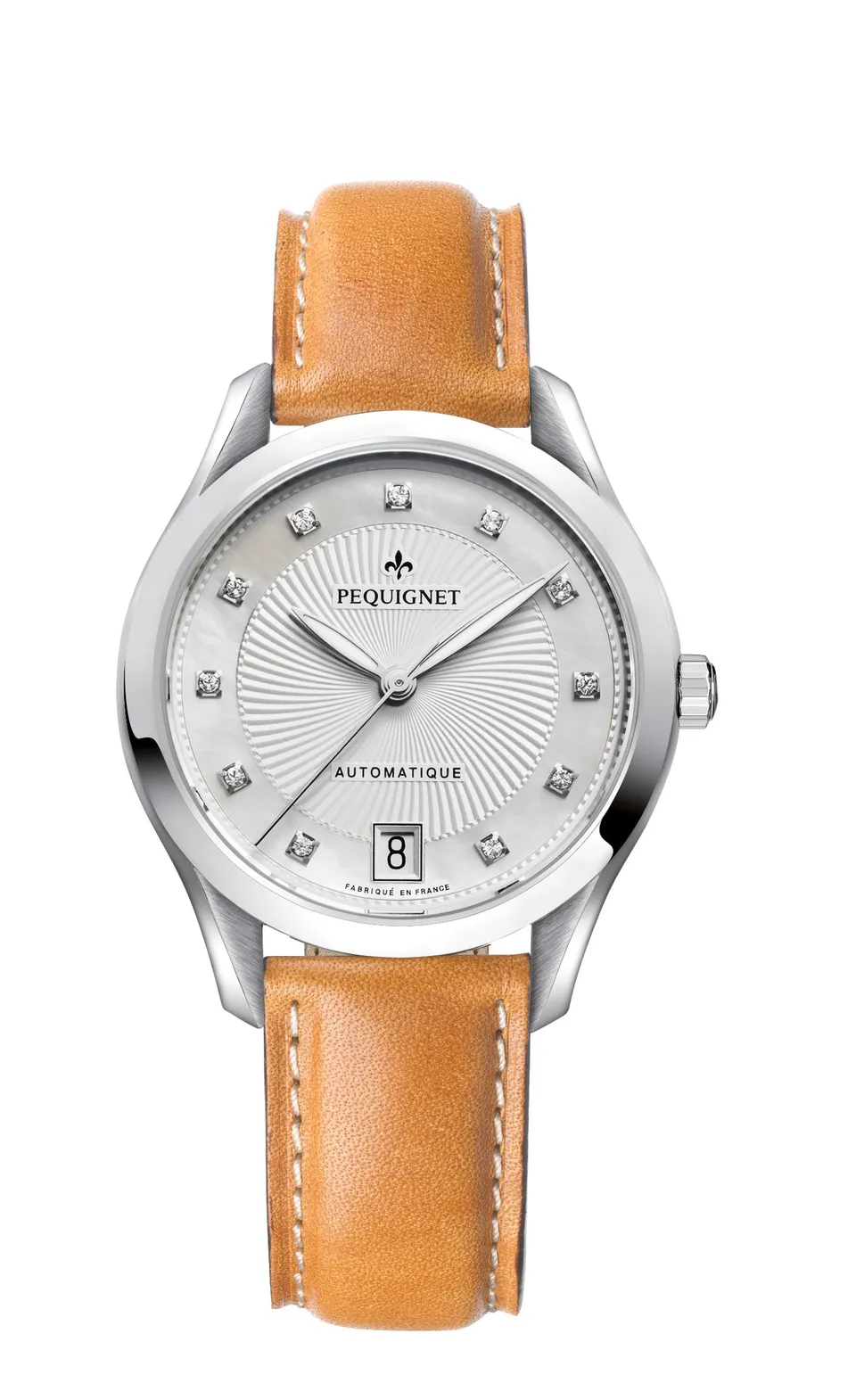 pequignet-l-gance-acier-nacre-diamants-jour-date-montre-femme image 1