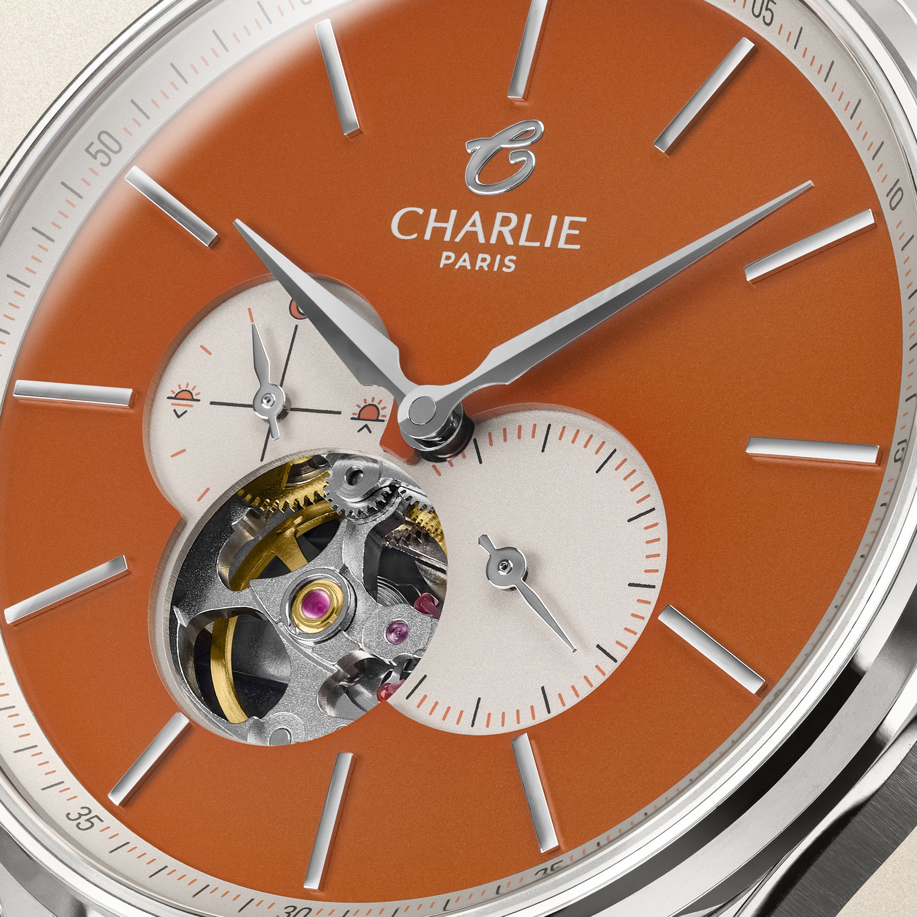 charlie-paris-initial-c-ur-ouvert-montre-automatique-homme-40mm-orange-sunset-di image 7
