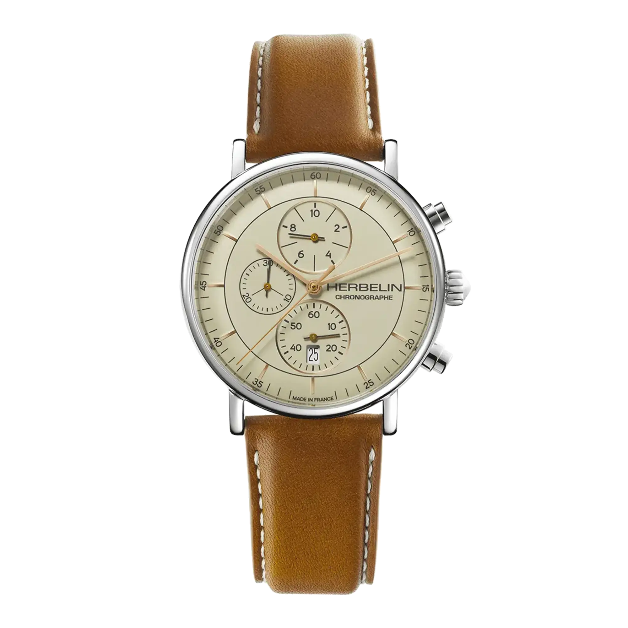 herbelin-inspiration-chronographe-quartz-montre-homme-acier-cuir-gold image 1