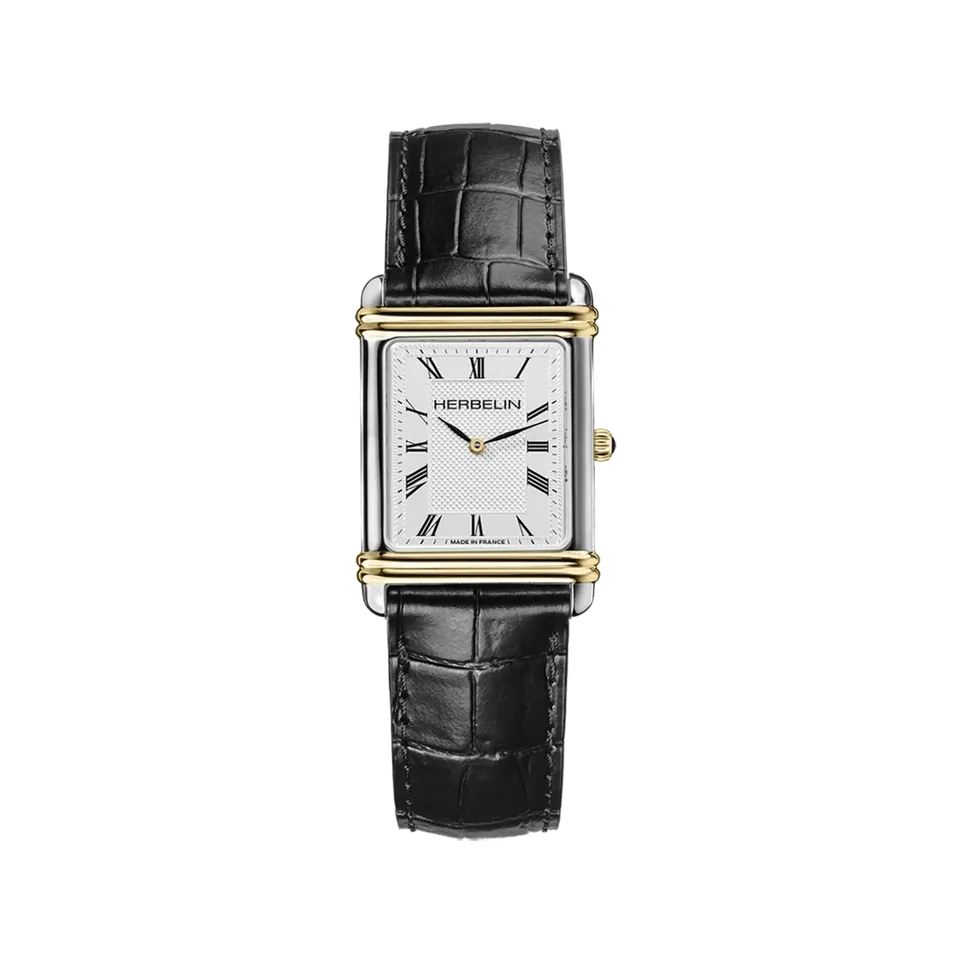 herbelin-art-d-co-homme-quartz-acier-bicolore-cuir-noir image 1