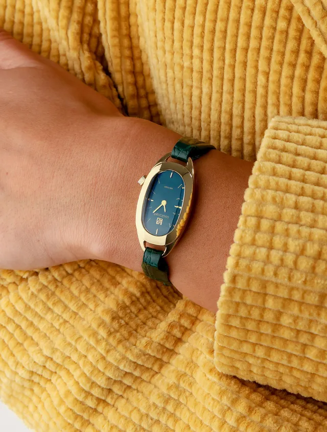 march-la-b-montre-oblongue-emerald-femme-20mm-dor-cadran-vert image 1