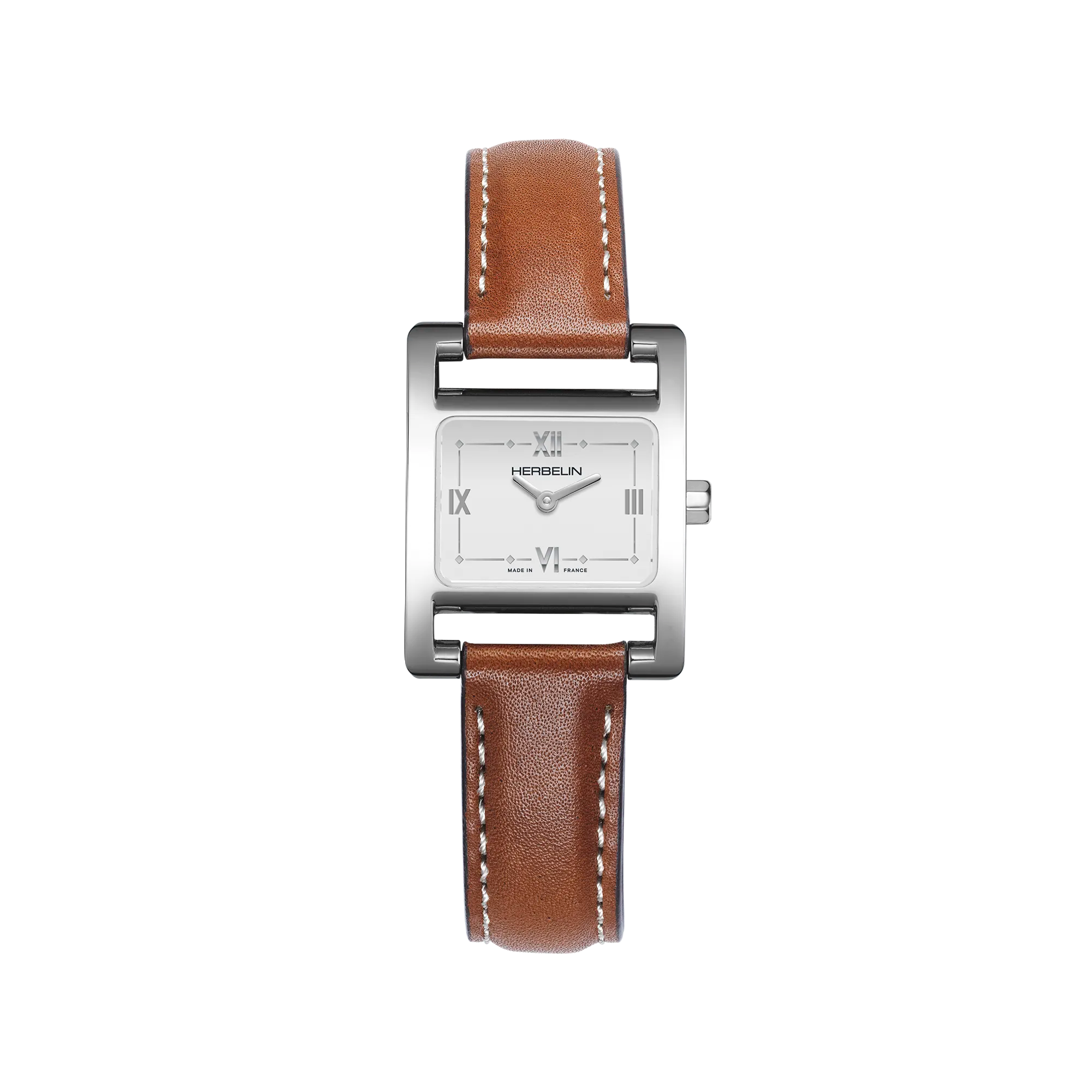 herbelin-ve-avenue-montre-quartz-femme-acier-et-cuir-camel-cadran-blanc image 1