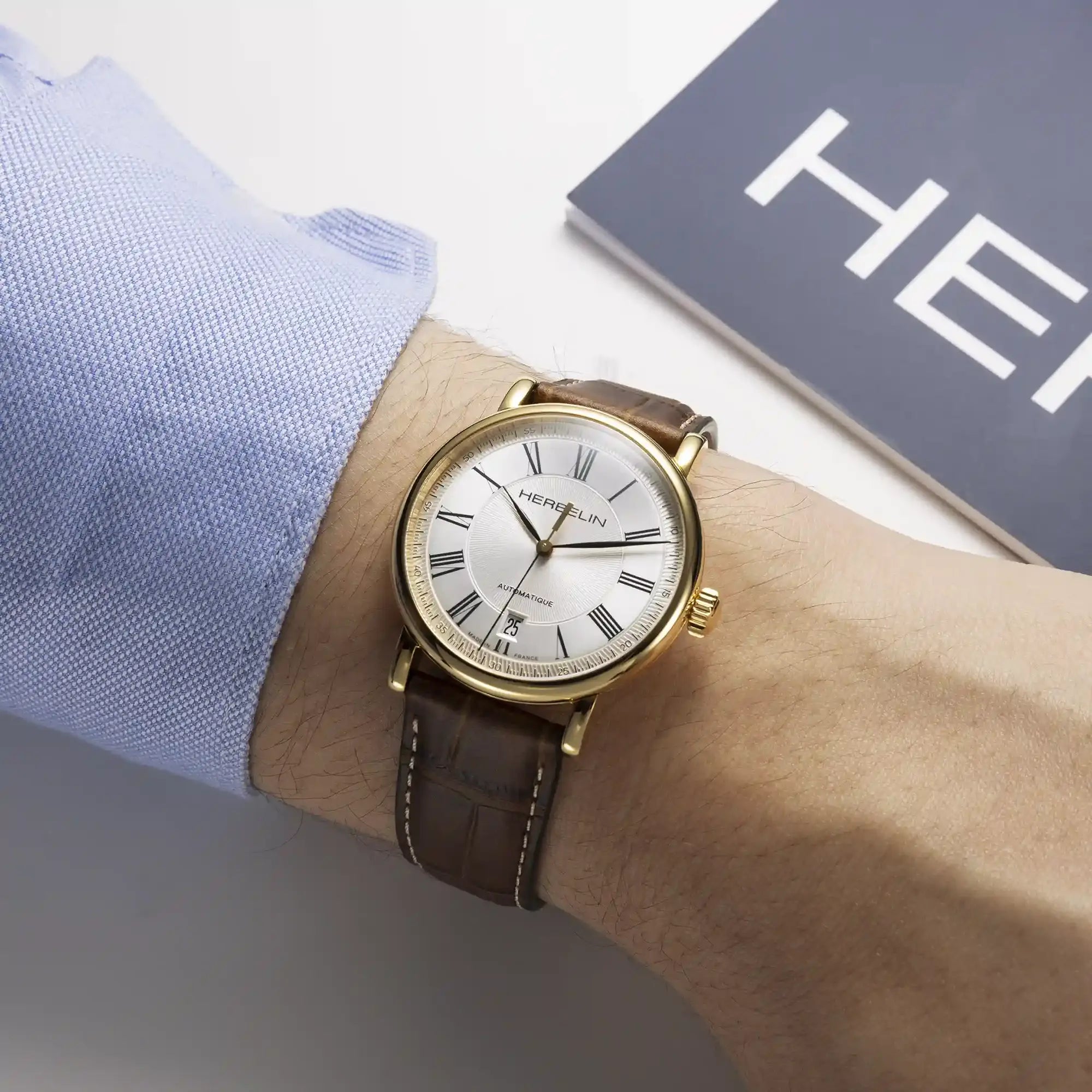 herbelin-inspiration-automatique-acier-bicolore-pvd-or-et-cuir-marron image 2