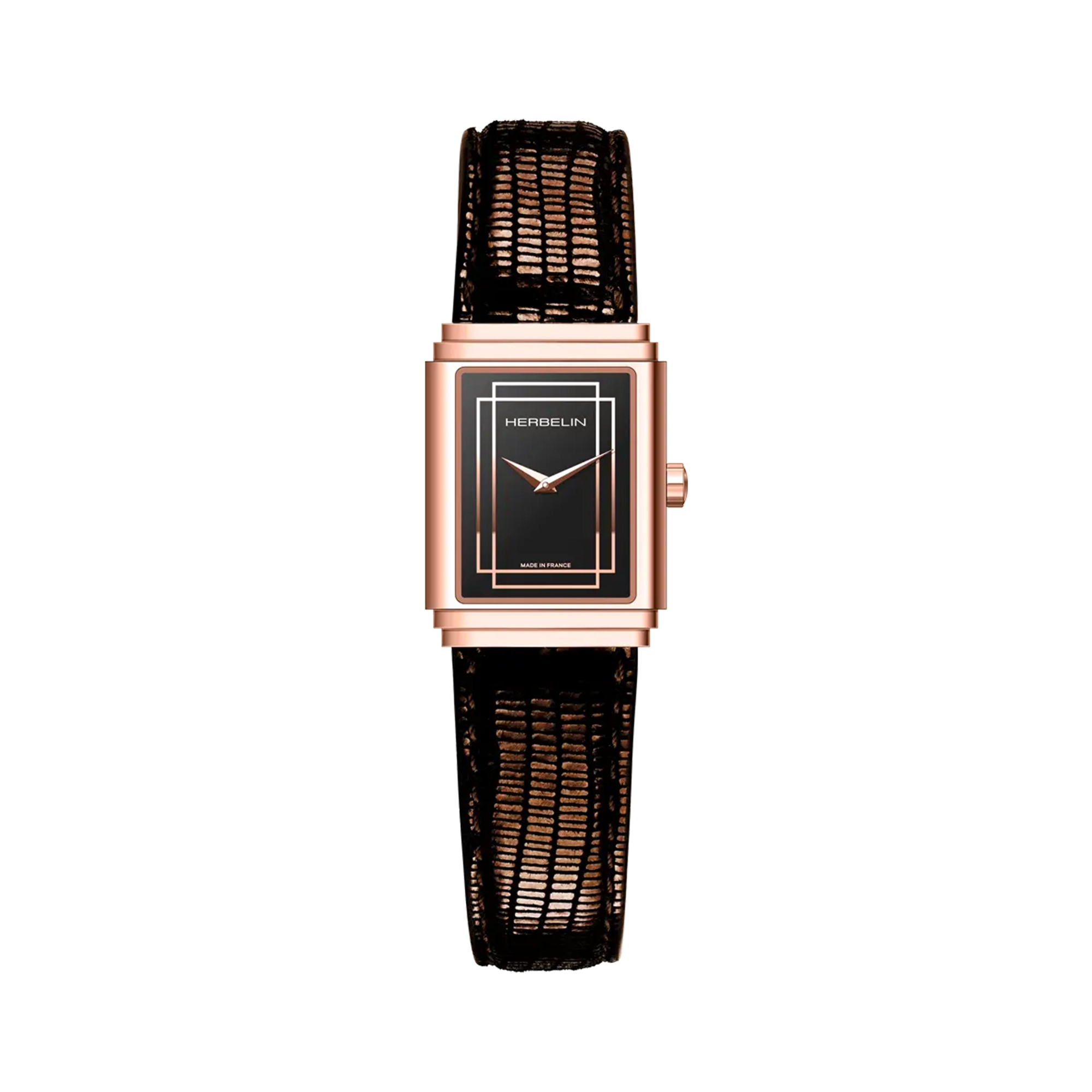 herbelin-art-d-co-1925-s-empire-pvd-or-rose-cadran-noir-femme image 1