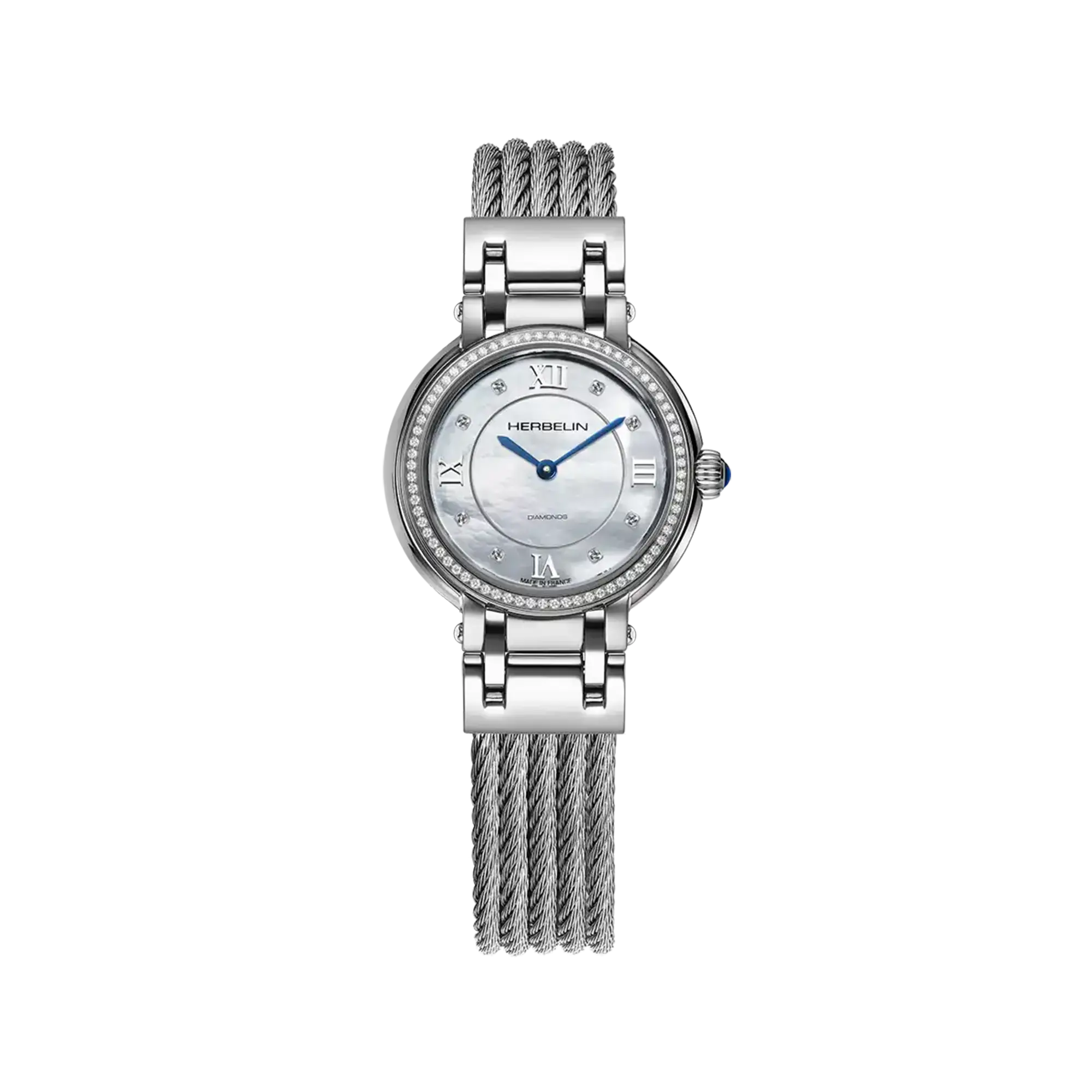 herbelin-galet-quartz-montre-femme-nacre-diamants-acier image 1