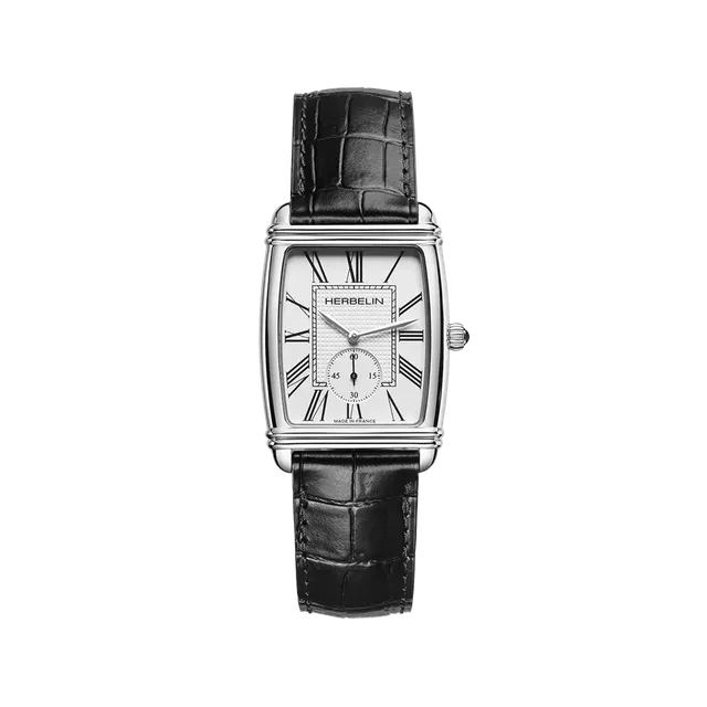 herbelin-art-d-co-petite-seconde-montre-homme-acier-cuir-noir image 1