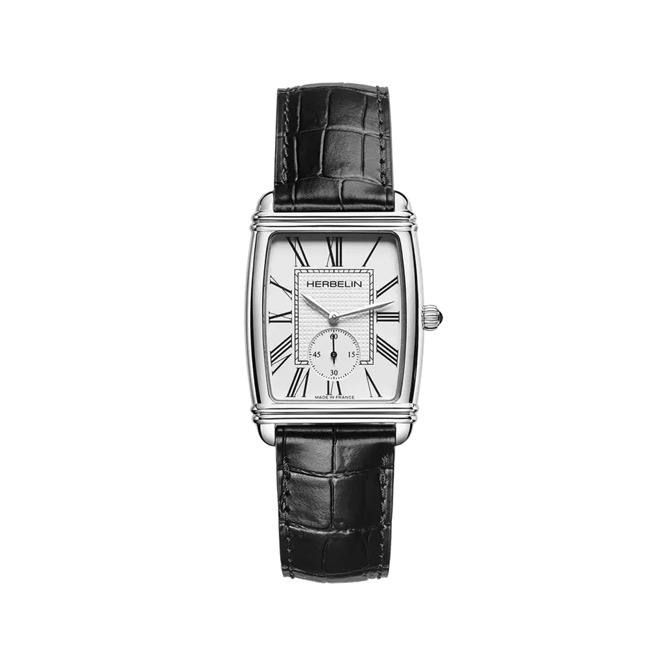 herbelin-art-d-co-petite-seconde-montre-homme-acier-cuir-noir image 1