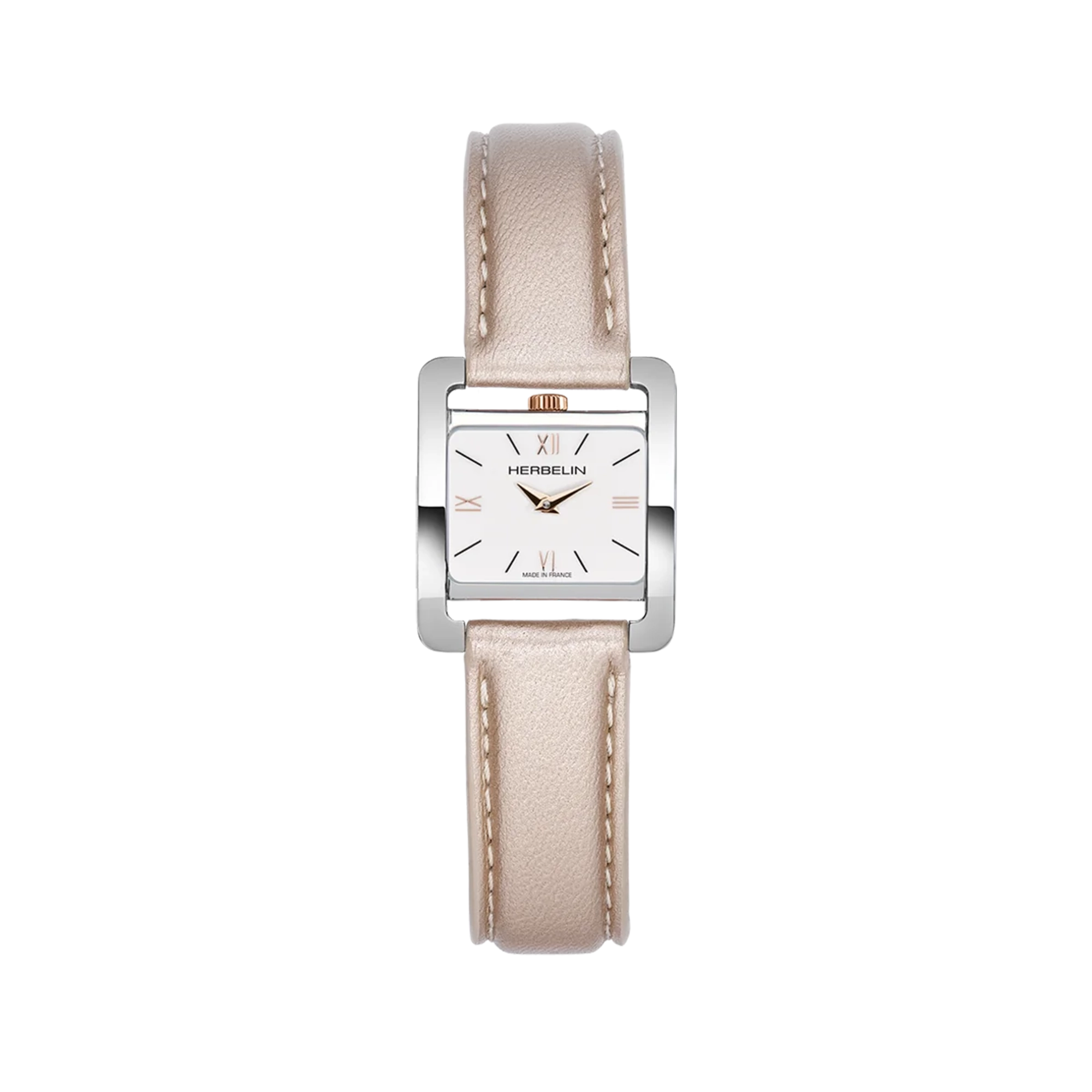 herbelin-v-avenue-montre-quartz-femme-bo-tier-rectangulaire-cuir-rose-poudr image 1