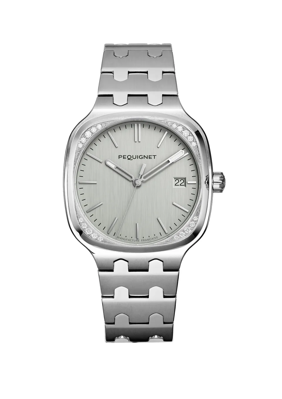 pequignet-concorde-cadran-argent-lunette-20-diamants-montre-acier-calibre-initia image 1