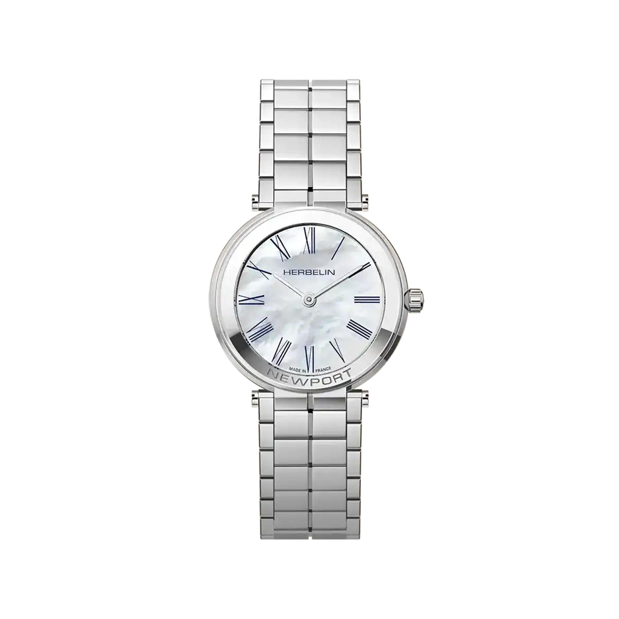 herbelin-newport-slim-quartz-montre-femme-acier-nacre-chiffres-romains-bleus image 1
