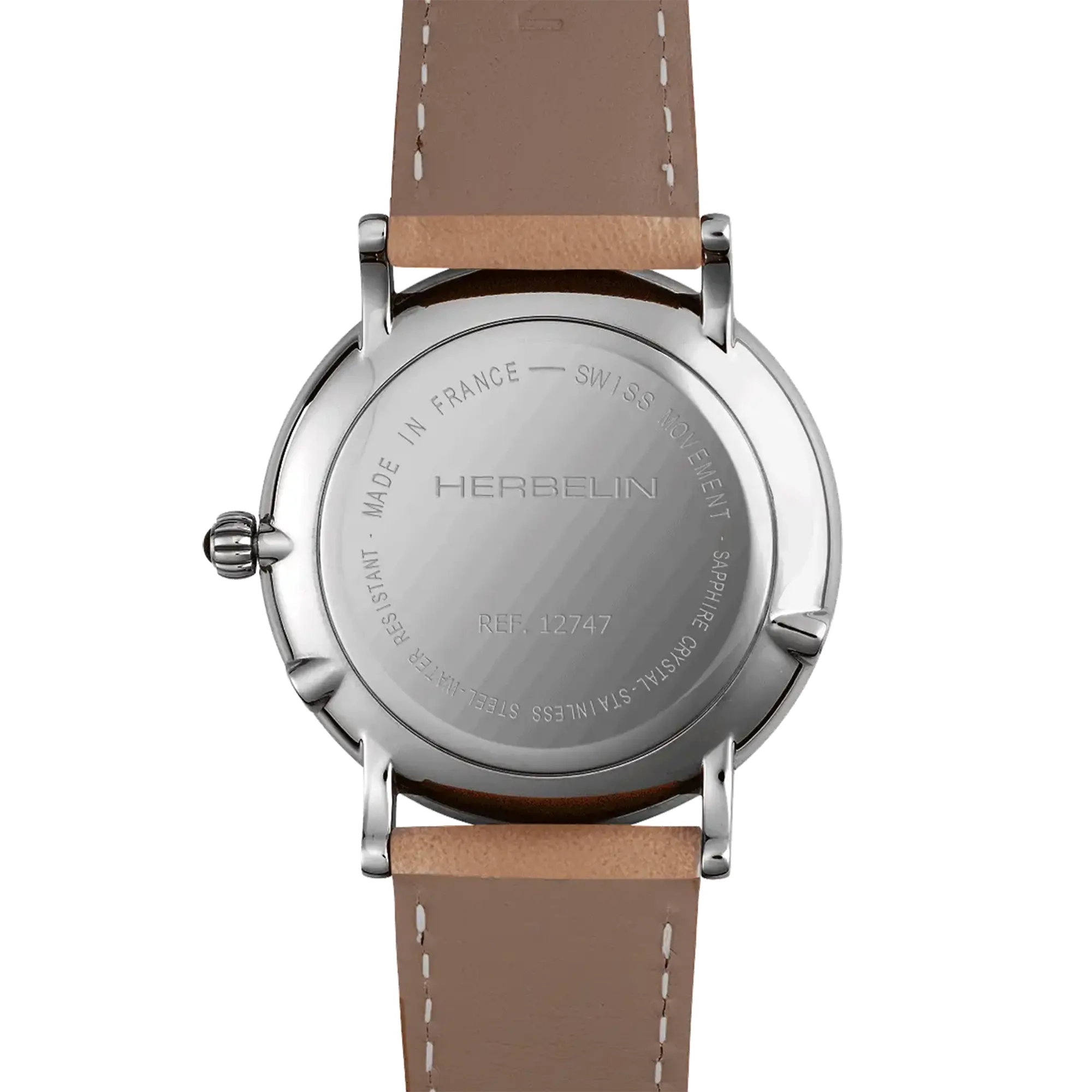 herbelin-inspiration-phase-de-lune-quartz-acier-cadran-argent-et-cuir-camel-homm image 5