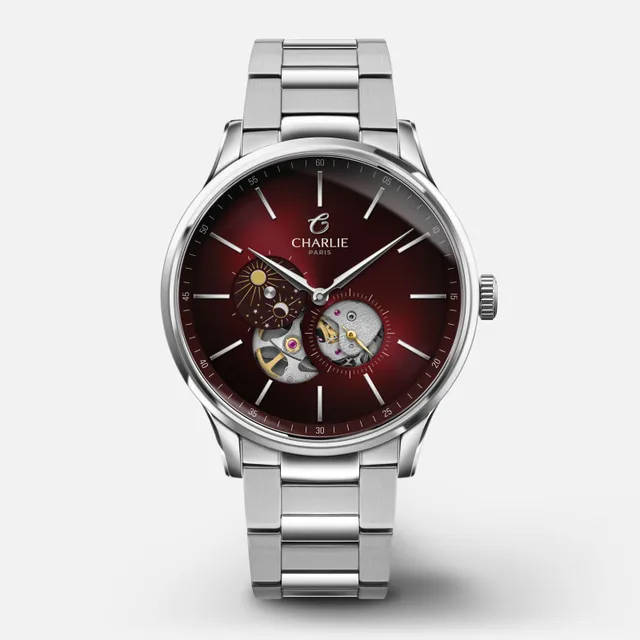 charlie-paris-initial-c-ur-ouvert-jour-nuit-montre-automatique-homme-40mm-bordea image 1