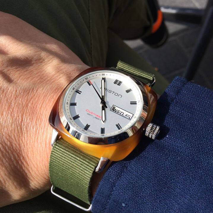 briston-clubmaster-sport-hms-42-mm-blanc-caille-bracelet-vert-militaire image 2