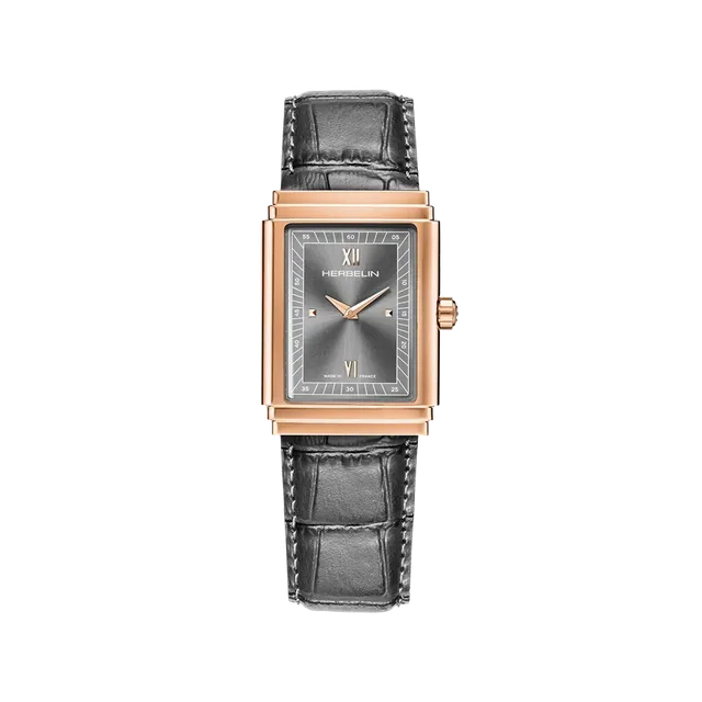 herbelin-art-d-co-1925-s-montre-homme-anthracite-or-rose image 1