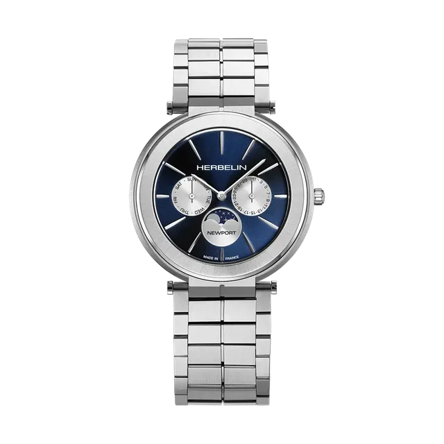 herbelin-newport-slim-phase-de-lune-acier-montre-homme-ultra-fine image 1