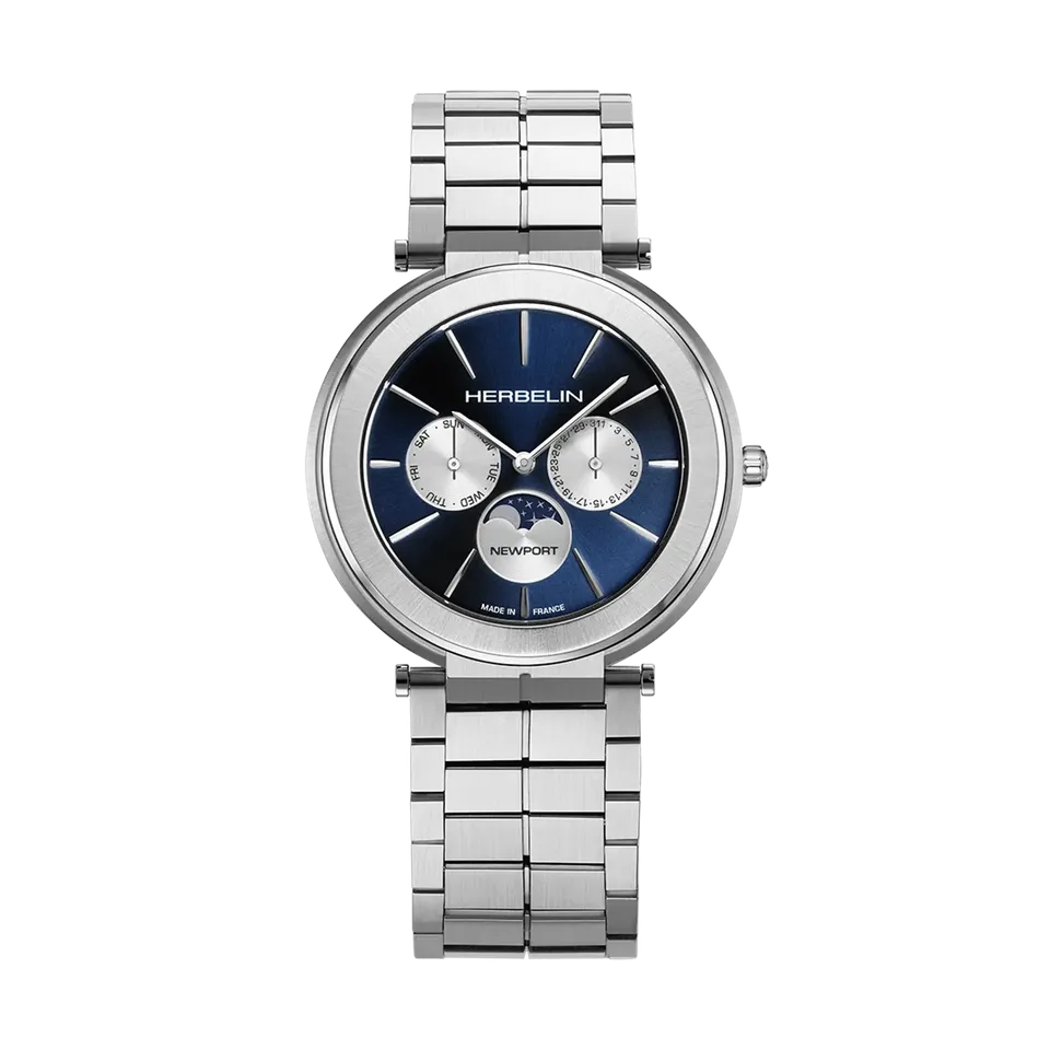 herbelin-newport-slim-phase-de-lune-acier-montre-homme-ultra-fine image 1