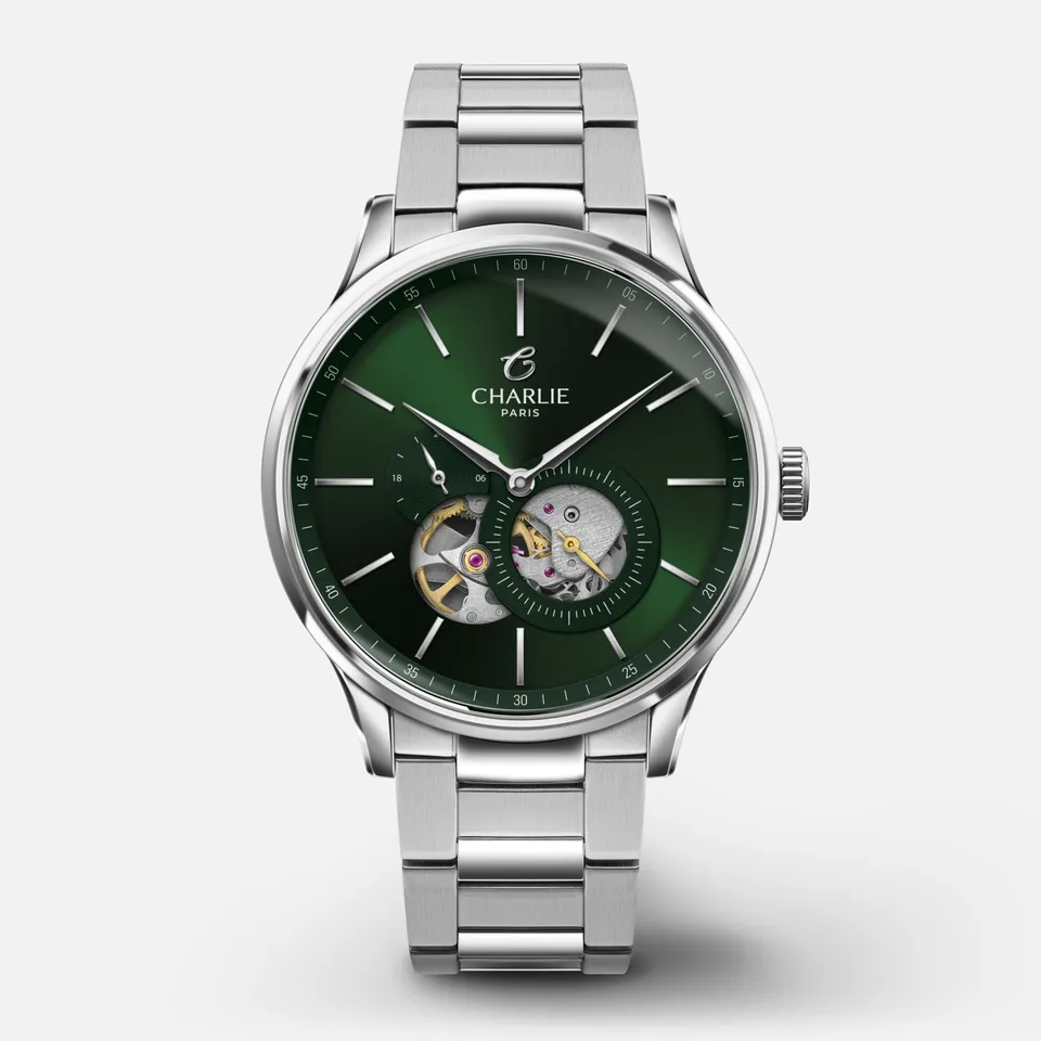 charlie-paris-initial-c-ur-ouvert-montre-automatique-homme-40mm-vert image 1