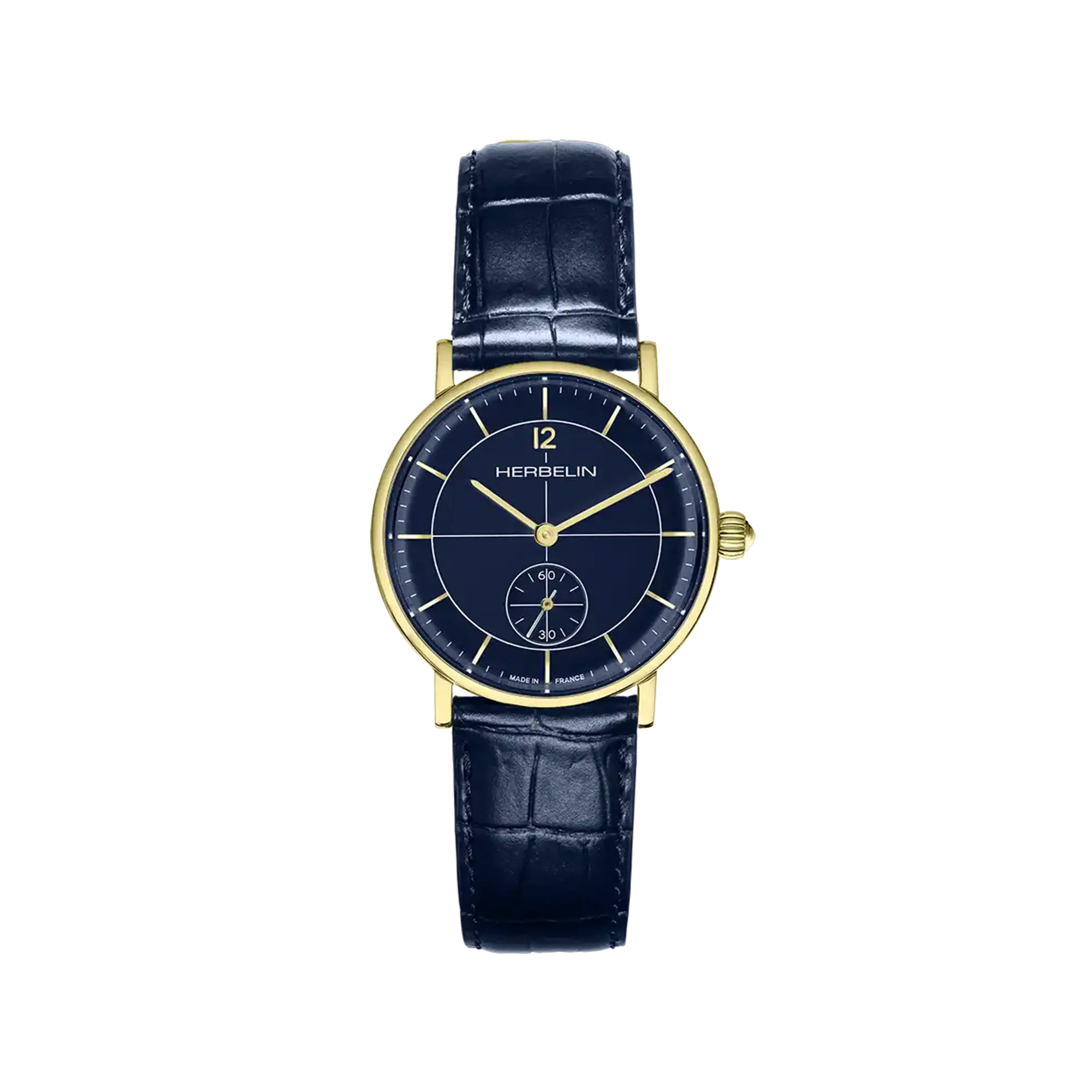 herbelin-inspiration-petite-seconde-femme-montre-bleu-or-bracelet-cuir image 1