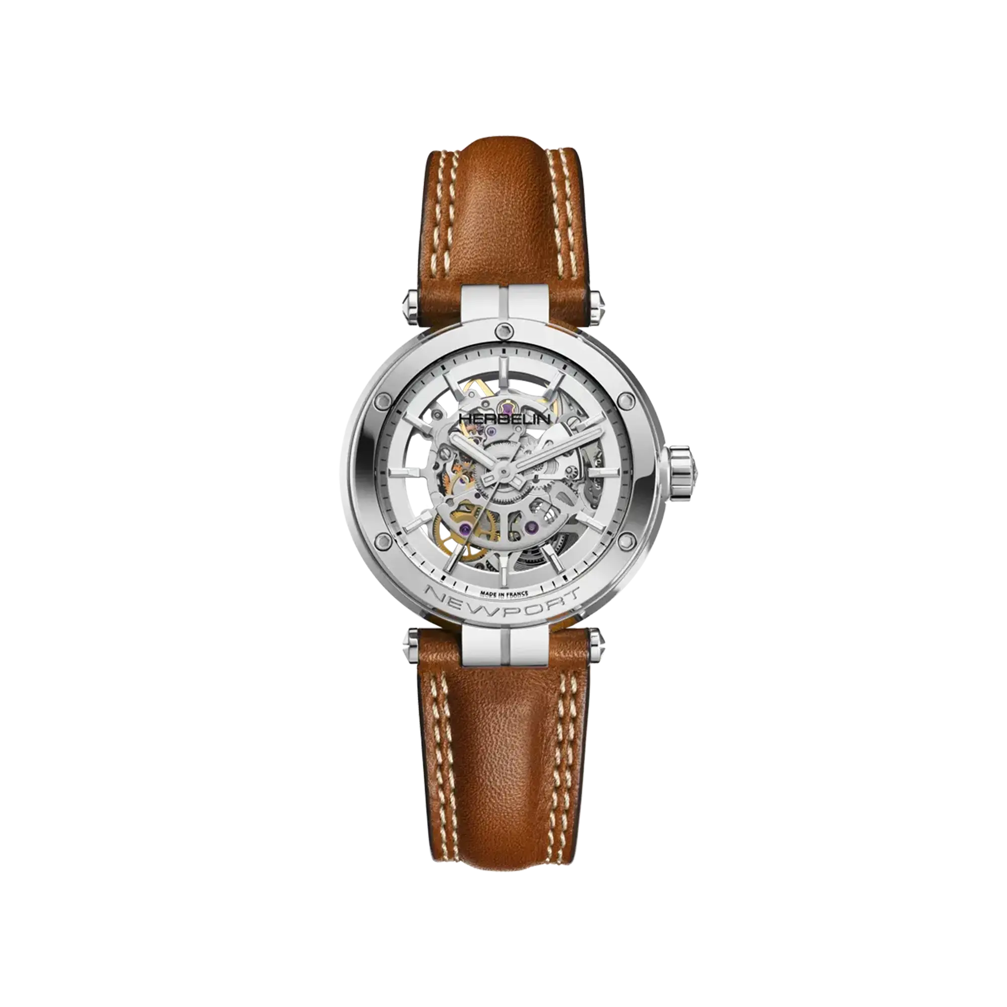 herbelin-newport-squelette-automatique-femme-35-mm-acier-cuir-camel image 1