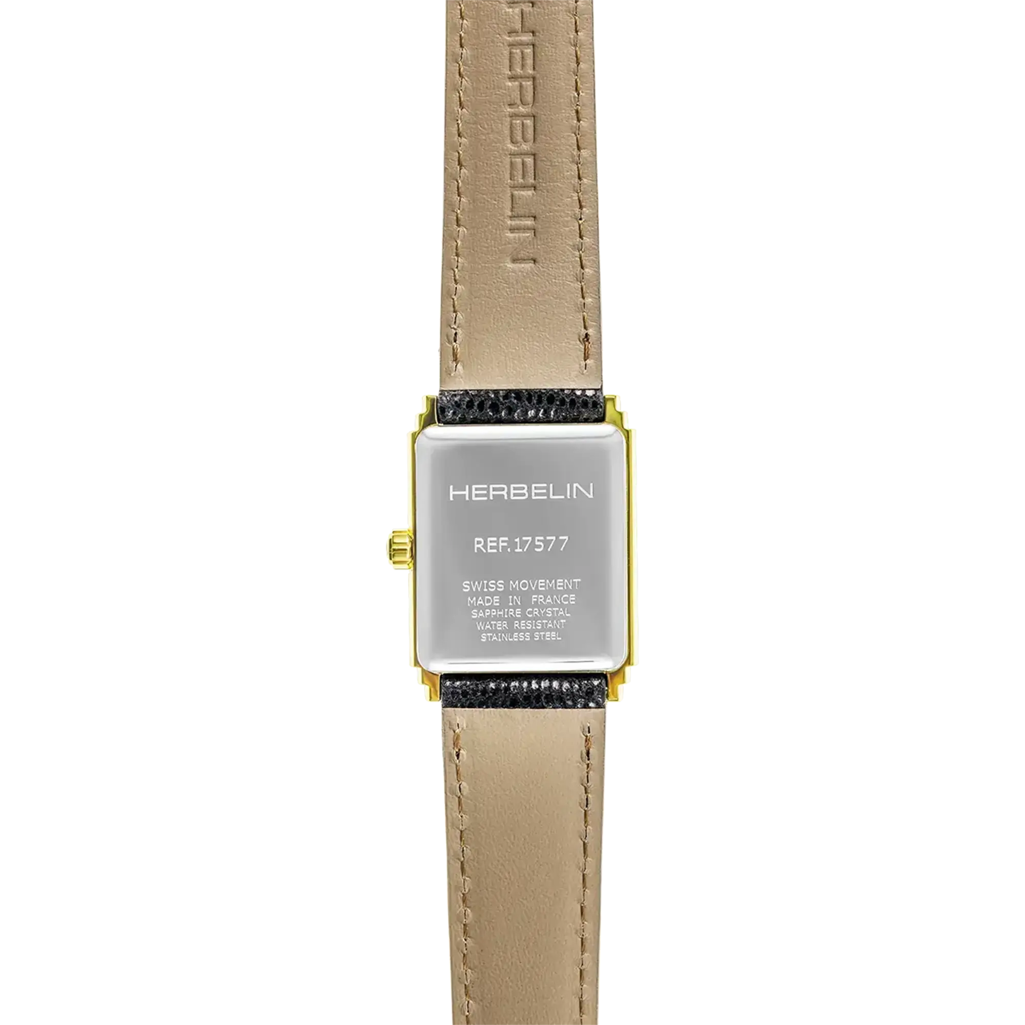herbelin-art-d-co-1925-s-empire-montre-femme-pvd-or-jaune-cuir-noir-quartz image 3