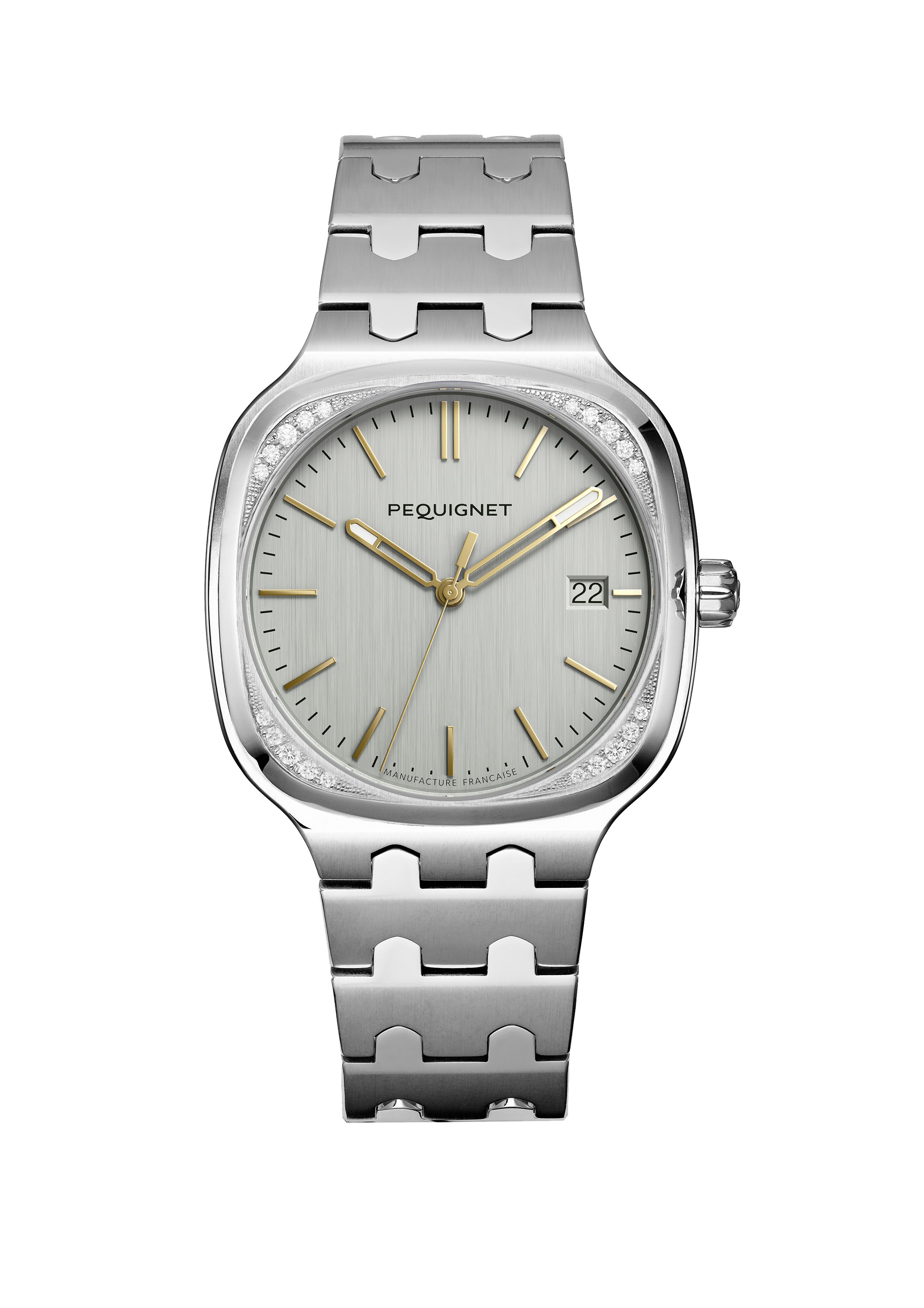 pequignet-concorde-cadran-argent-index-dor-s-lunette-20-diamants-montre image 1