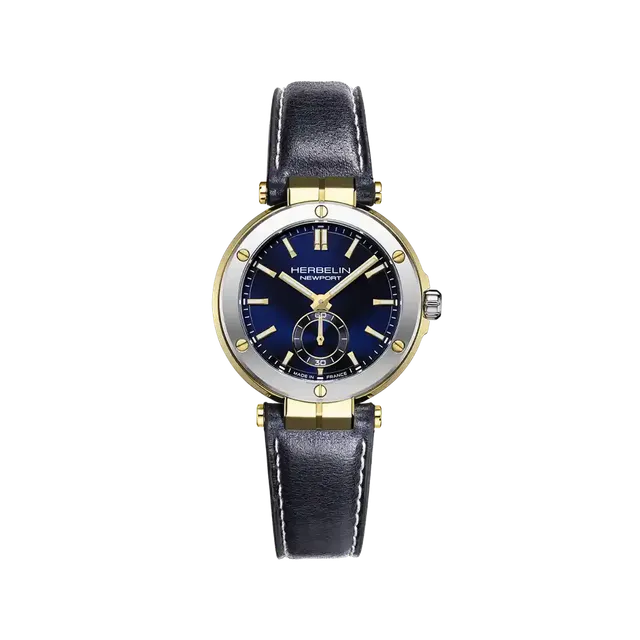herbelin-newport-quartz-acier-35-mm-montre-femme-cadran-bleu-pvd-or-bracelet-cui image 1