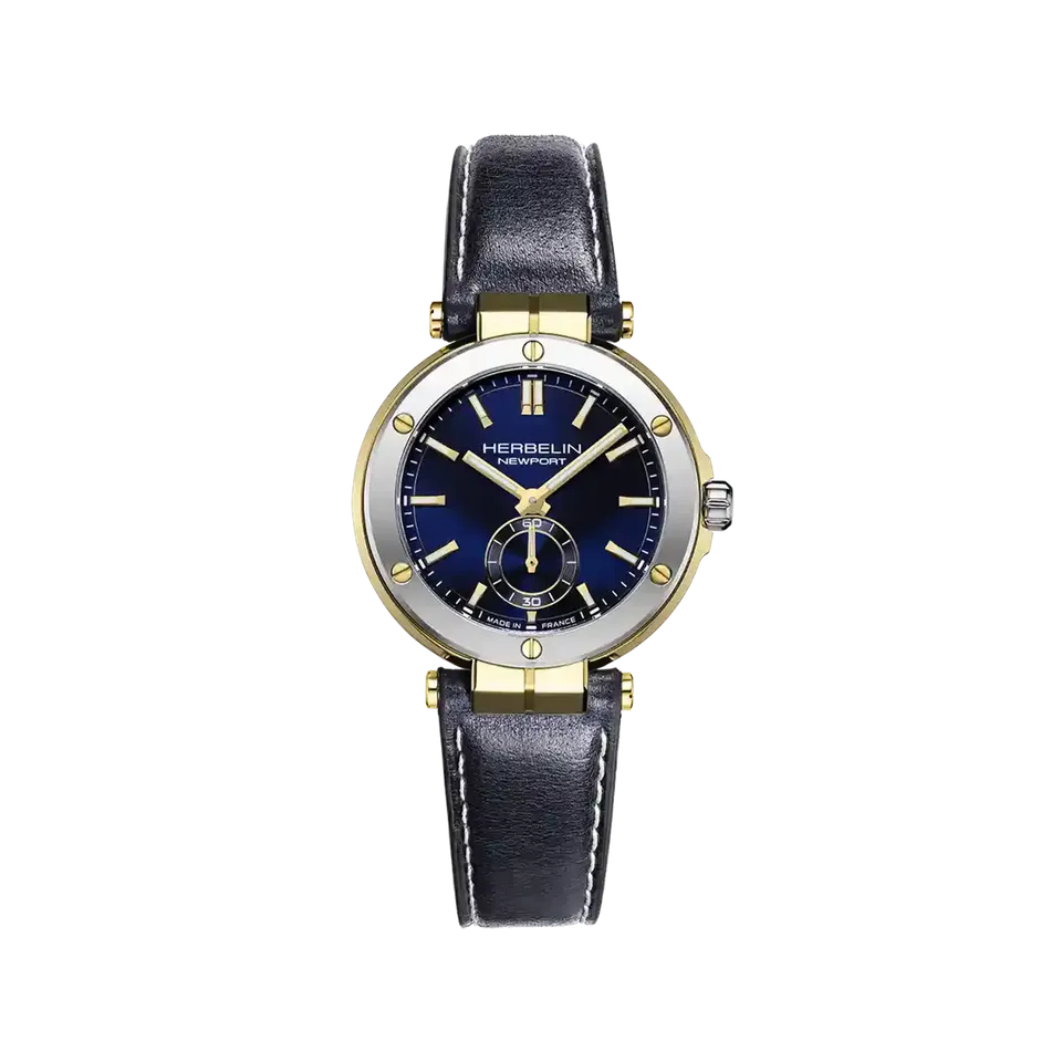 herbelin-newport-quartz-acier-35-mm-montre-femme-cadran-bleu-pvd-or-bracelet-cui image 1