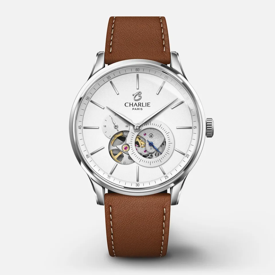 charlie-paris-initial-montre-automatique-c-ur-ouvert-blanc-40mm-acier-bracelet-c image 1