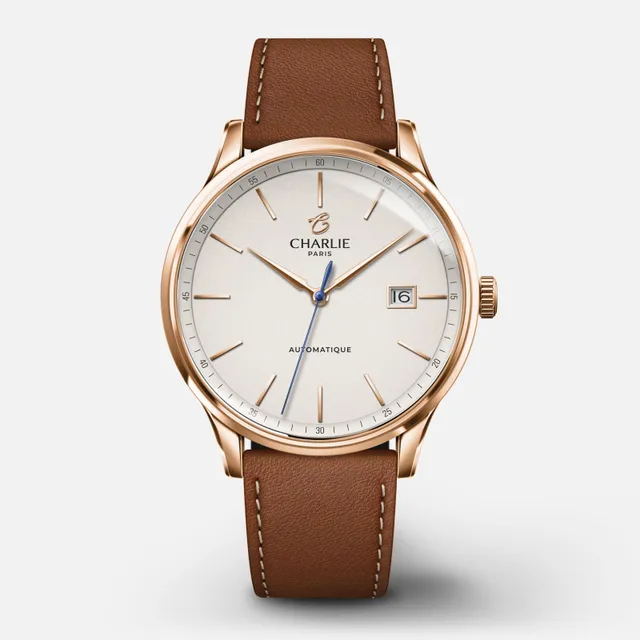 charlie-paris-initial-slim-dor-rose-montre-homme-automatique-40-mm-cadran-dor image 1