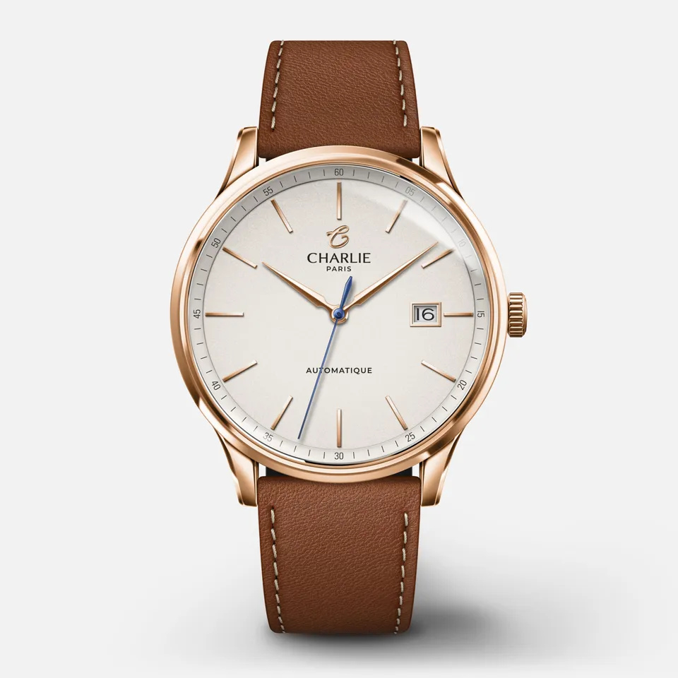 charlie-paris-initial-slim-dor-rose-montre-homme-automatique-40-mm-cadran-dor image 1