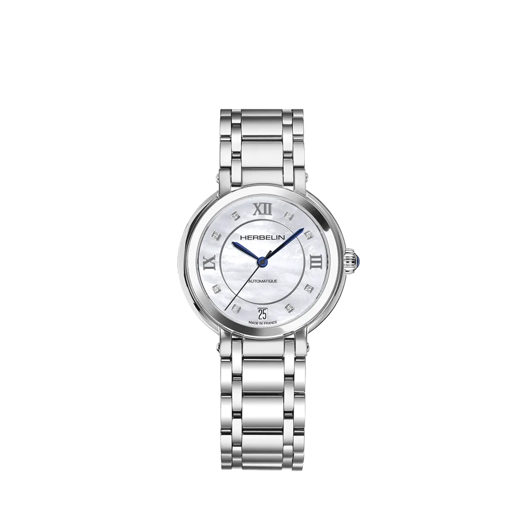 herbelin-galet-automatique-montre-femme-acier-nacre-chiffres-romains image 1