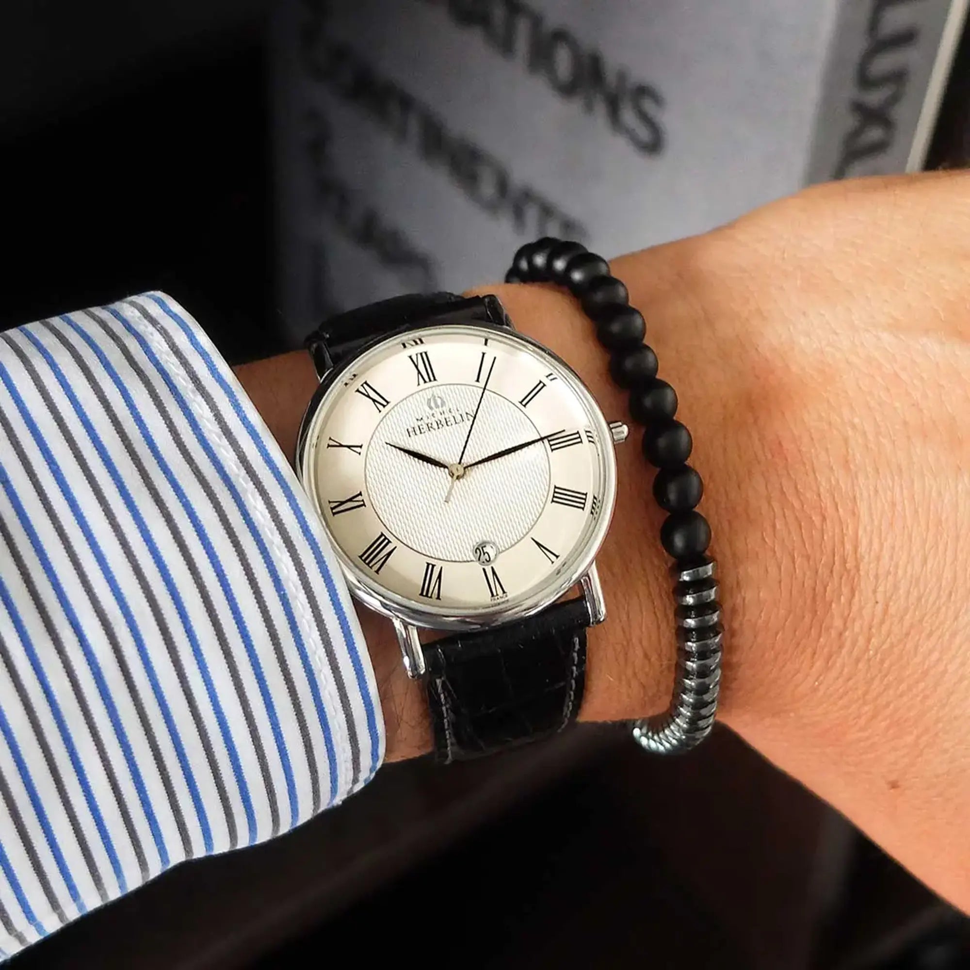 herbelin-classique-montre-quartz-acier-cuir-noir-homme image 2