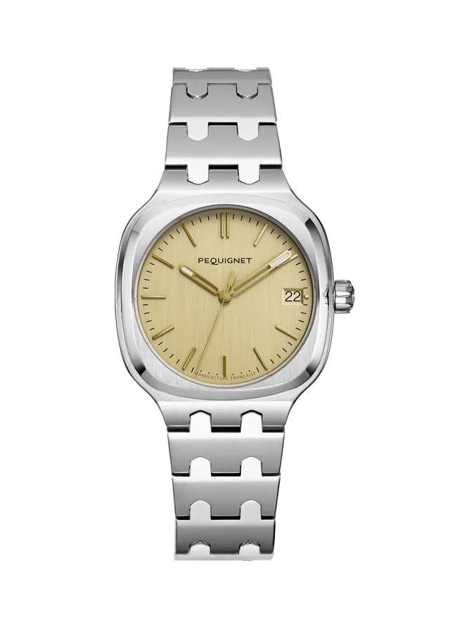 pequignet-concorde-montre-fran-aise-sport-chic-36-mm-cadran-dor-et-bracelet-mail image 1