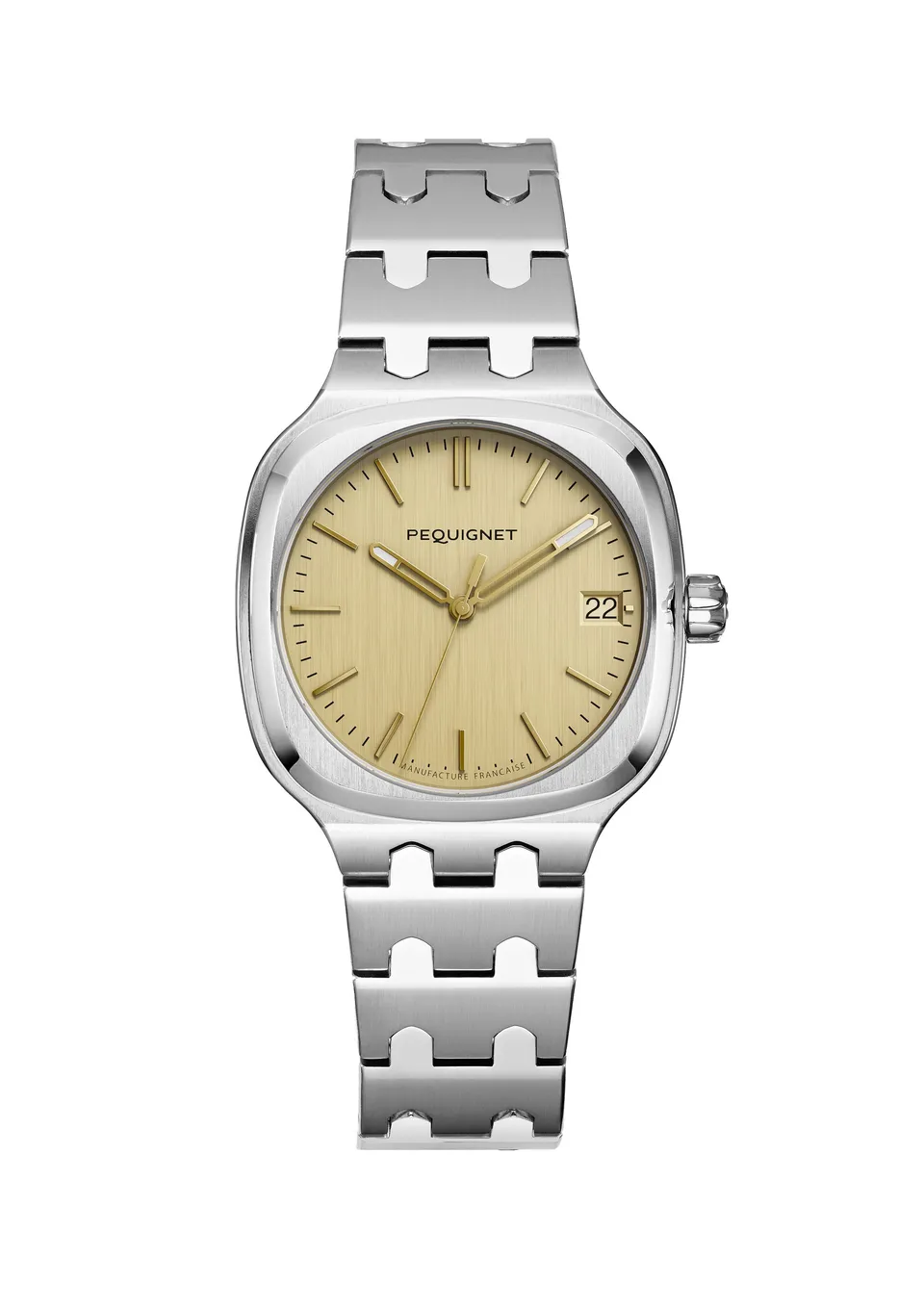 pequignet-concorde-montre-fran-aise-sport-chic-36-mm-cadran-dor-et-bracelet-mail image 1