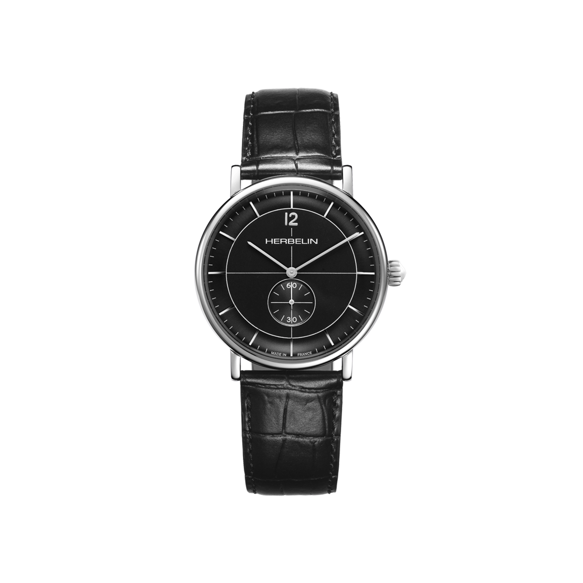herbelin-inspiration-petite-seconde-quartz-montre-homme-acier-40-mm-cuir-noir image 1