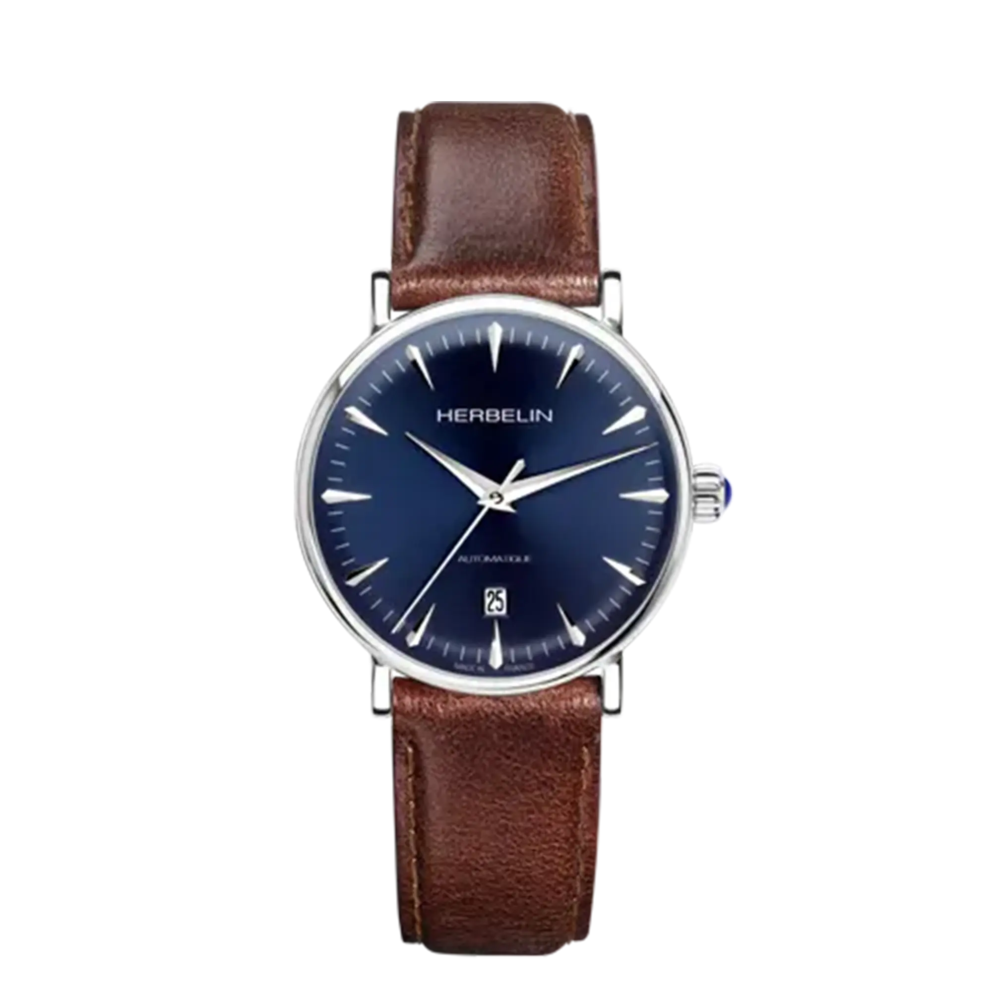 herbelin-inspiration-automatique-homme-bleu-cuir-brun-patin image 1